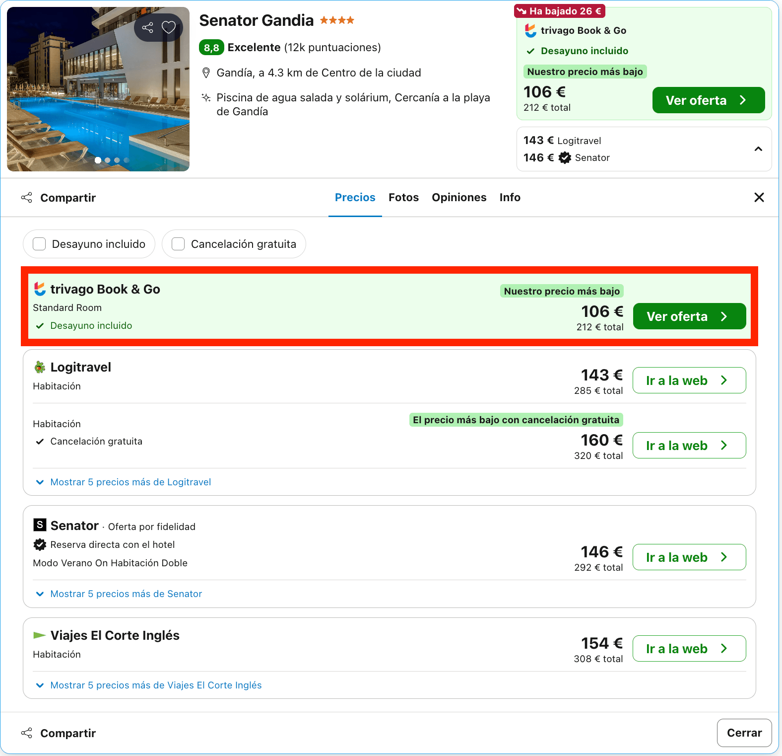 Fin de semana en Gandía: hotel Senator 4* desde 53€ p.p./noche