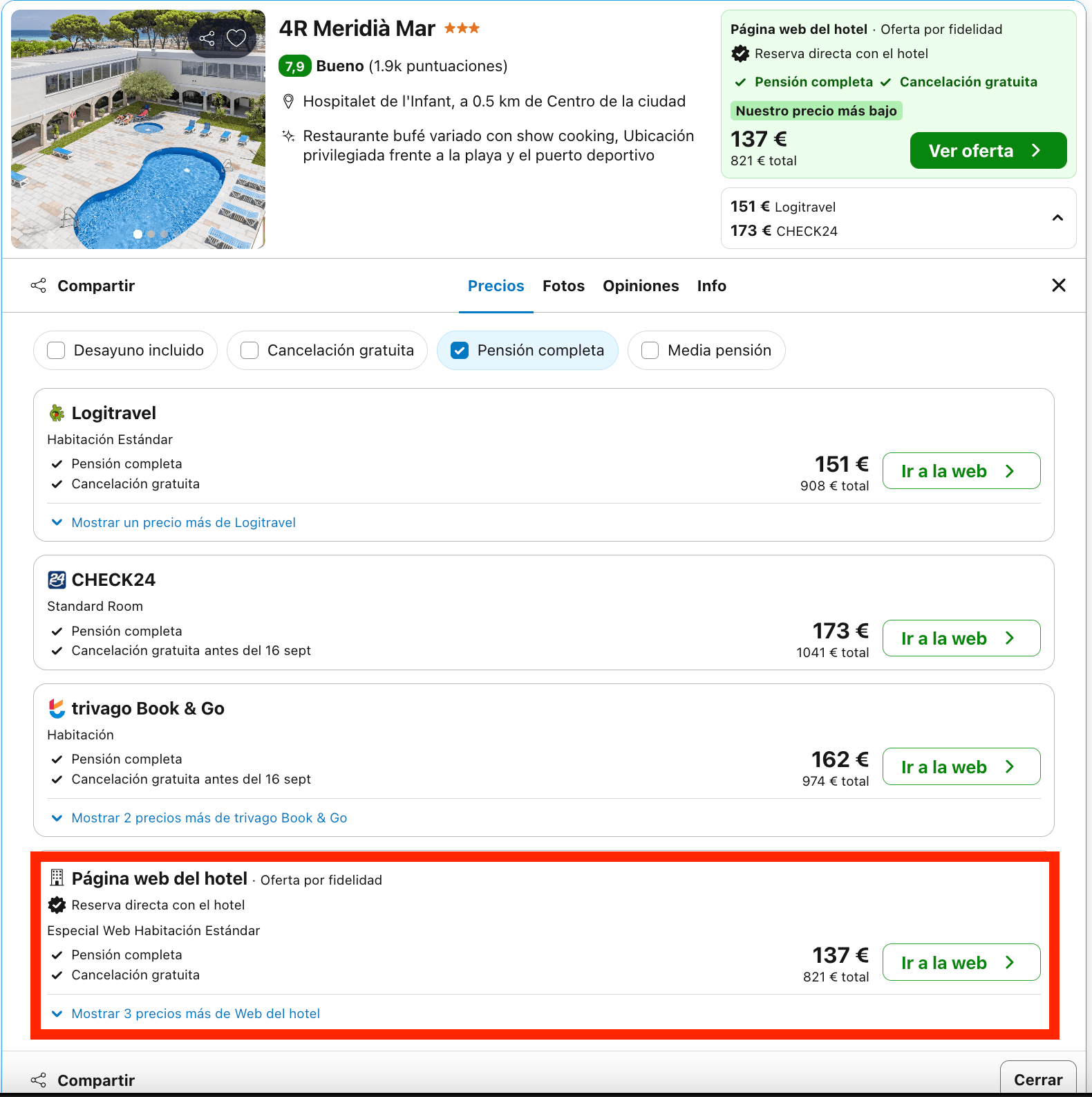 Hotel cerca de la playa en la Costa Dorada con todas las comidas incluidas desde 68€ p.p./noche