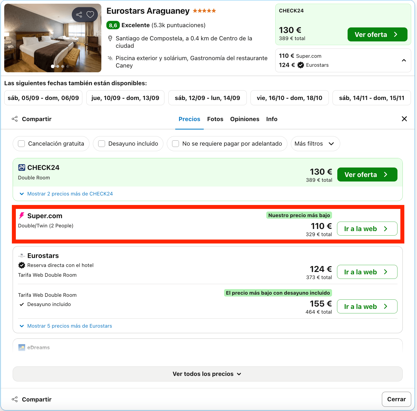 Escapada de lujo a Santiago de Compostela: hotel Eurostars 5* desde 55€ p.p./noche