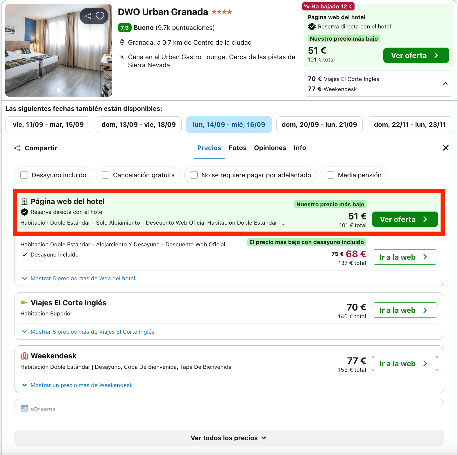Escapada de última hora: hotel 4* en Granada desde 25€ p.p./noche