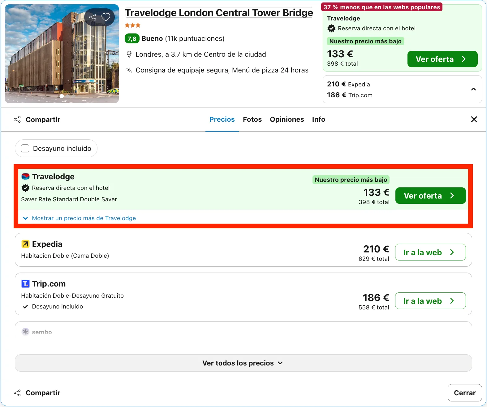 Hotel en Londres cerca del famoso «Puente de la Torre» desde 66€ p.p./noche