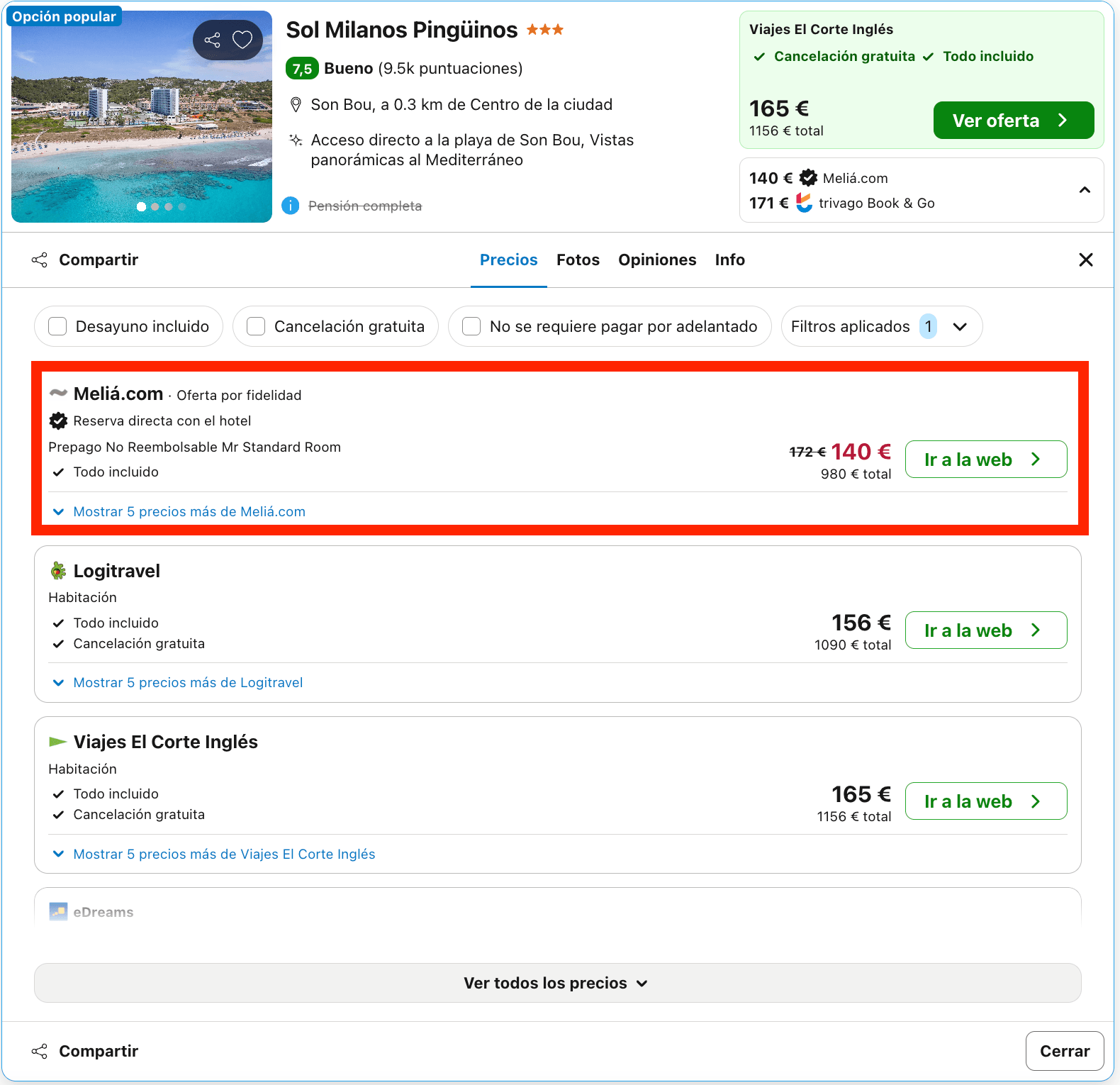 Vacaciones en Menorca: 7 noches en un aparthotel con vistas al mar y todo incluido desde 490€ p.p.