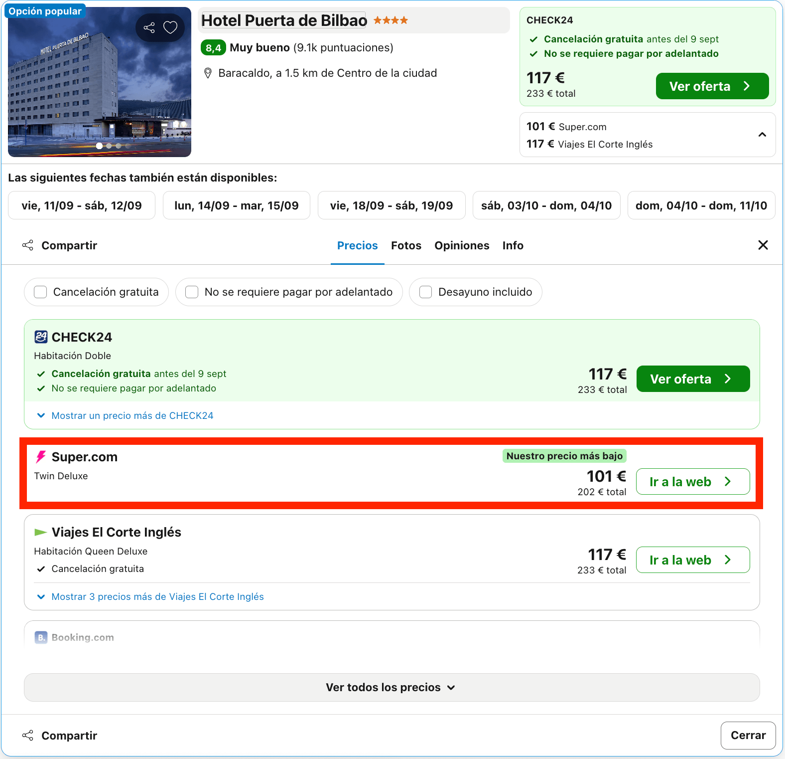Escapada de última hora: hotel 4* en Bilbao desde 50€ p.p./noche