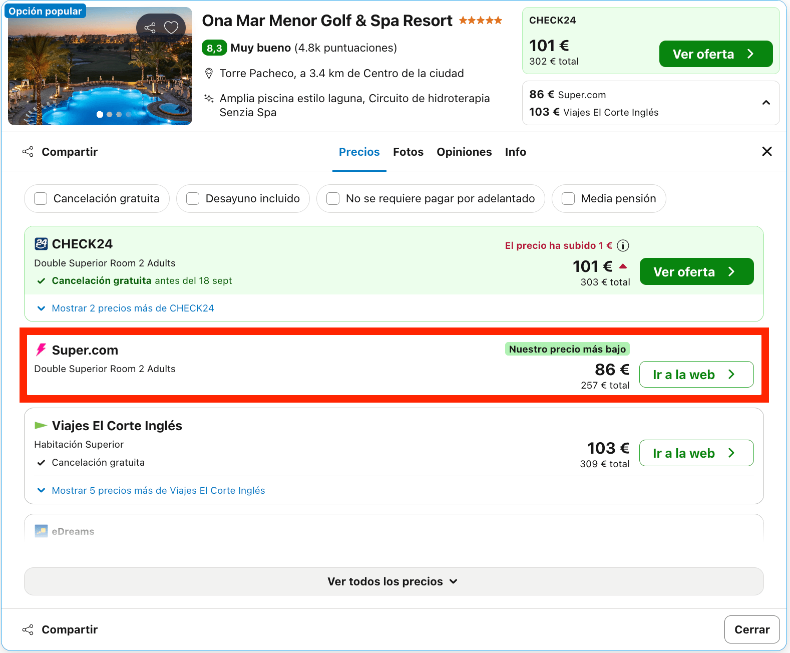 Final de verano de lujo en el Mar Menor: resort Golf & Spa 5* desde 43€ p.p./noche