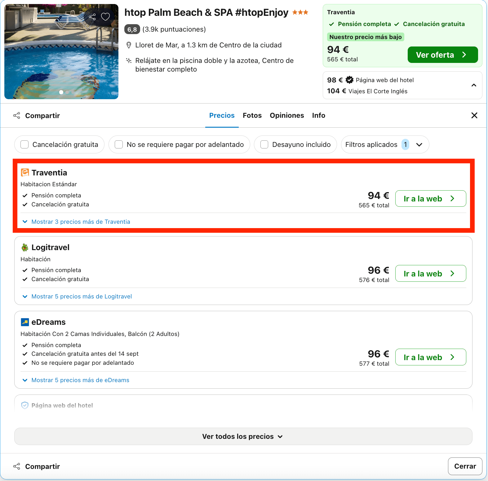 Final de verano en Lloret de Mar: hotel con todas las comidas incluidas desde 47€ p.p./noche