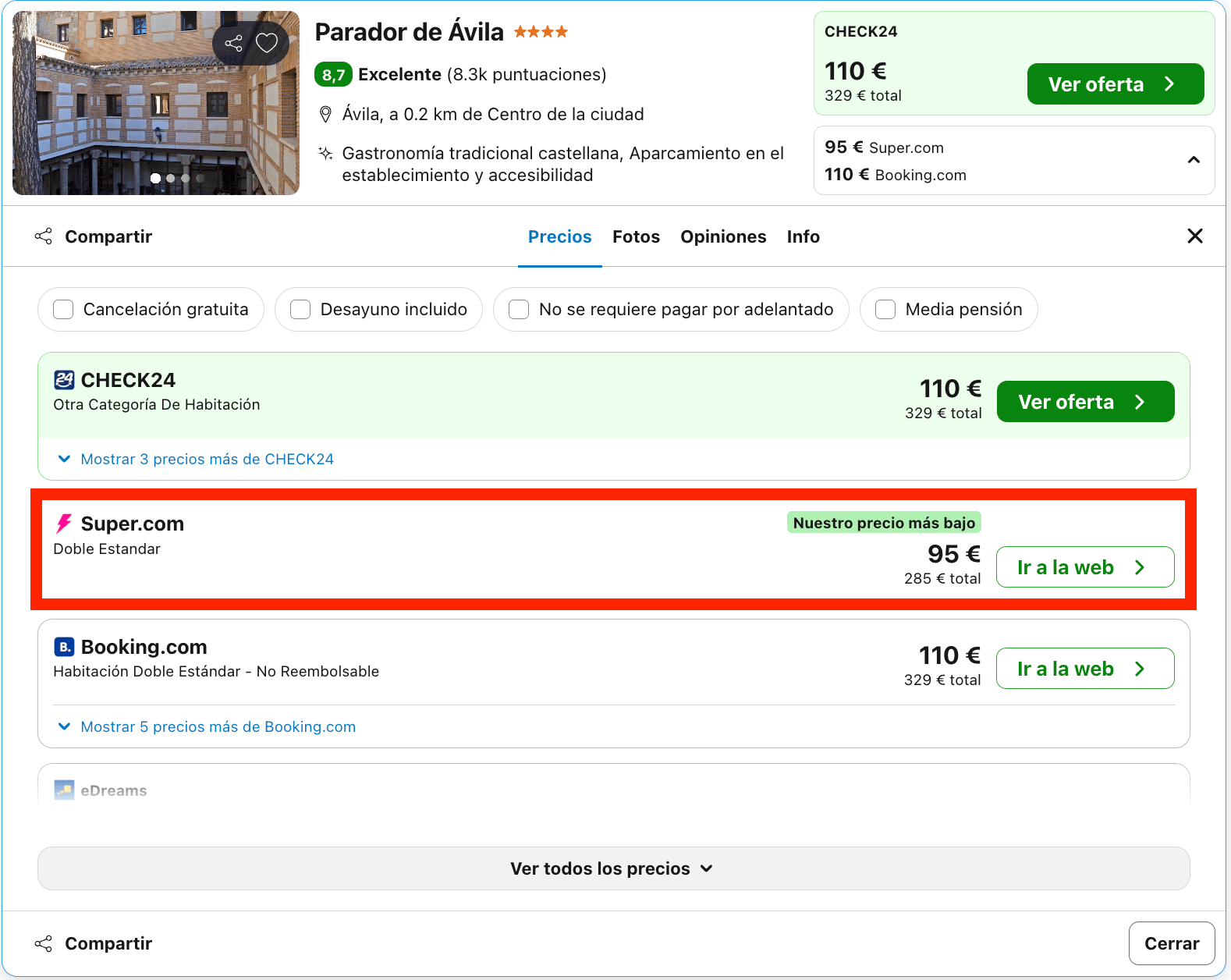 Parador ubicado en un palacio del siglo XVI en la capital más alta de España desde 47€ p.p./noche