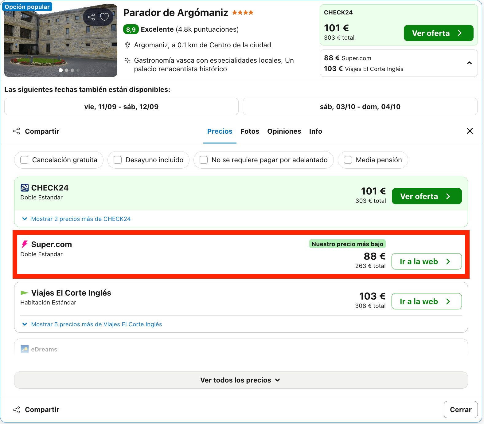 Parador ubicado en un antiguo palacio renacentista del siglo XVIII desde 44€ p.p./noche