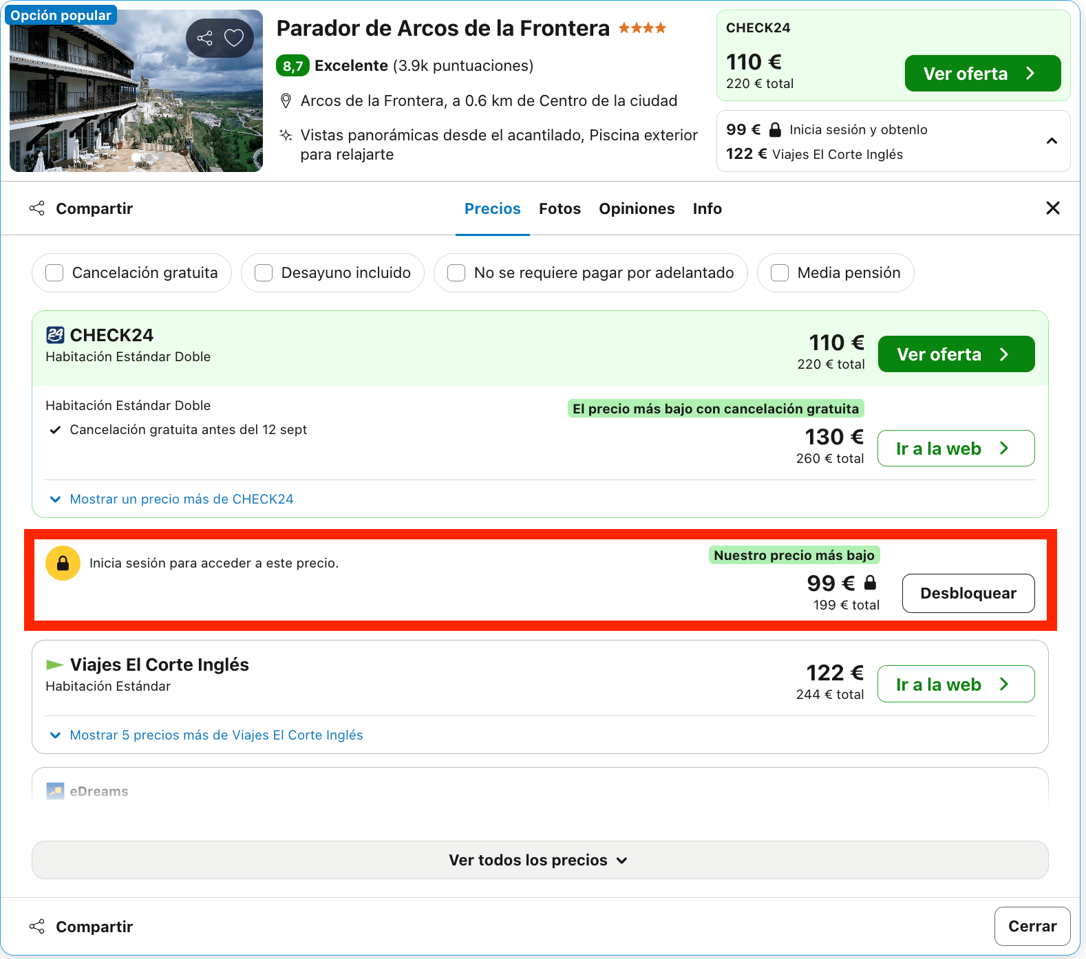 Parador ubicado en lo alto de un acantilado con unas vistas panorámicas espectaculares desde 49€ p.p./noche