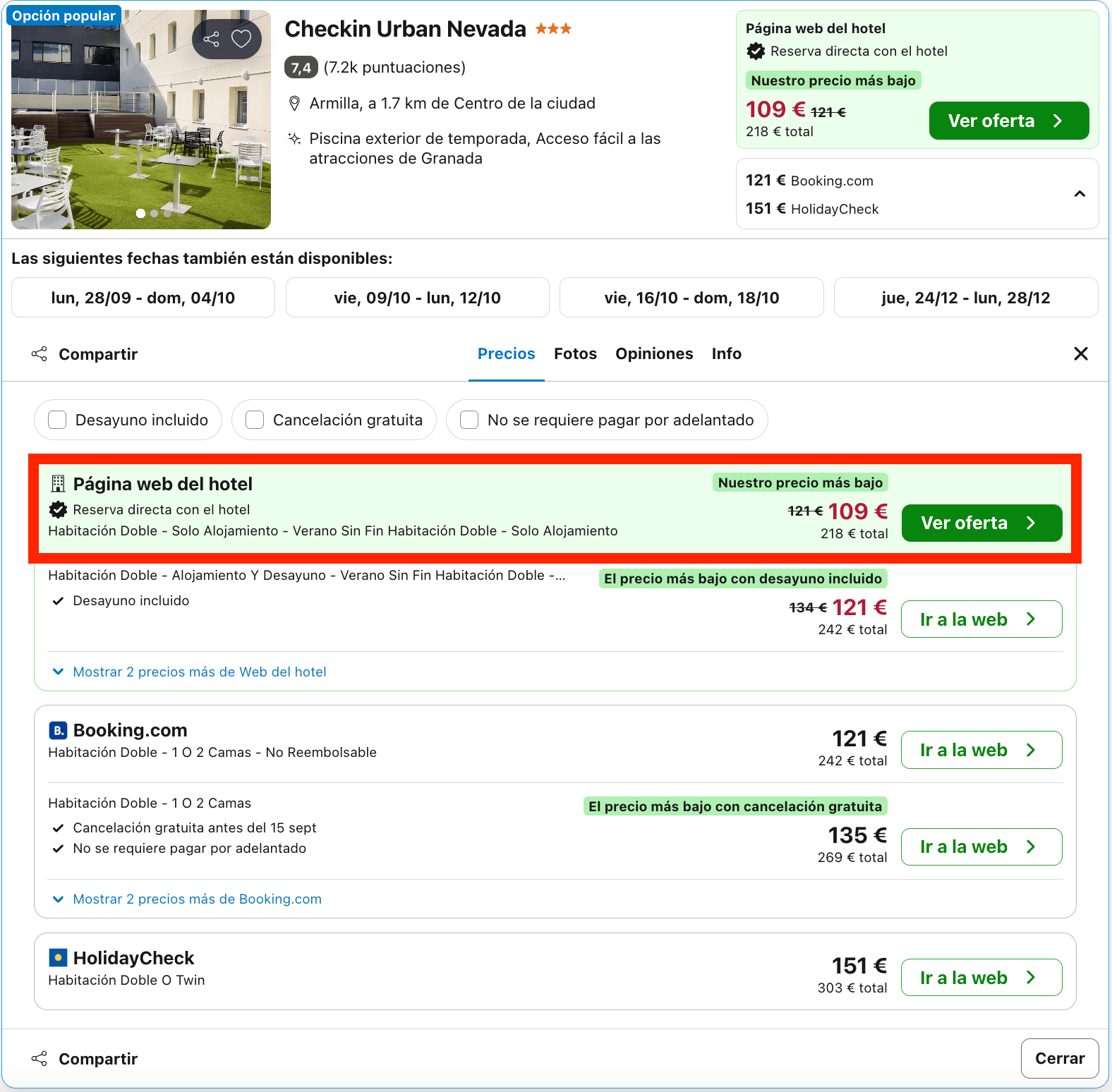 Oferta de última hora: hotel en Granada desde 54€ p.p./noche