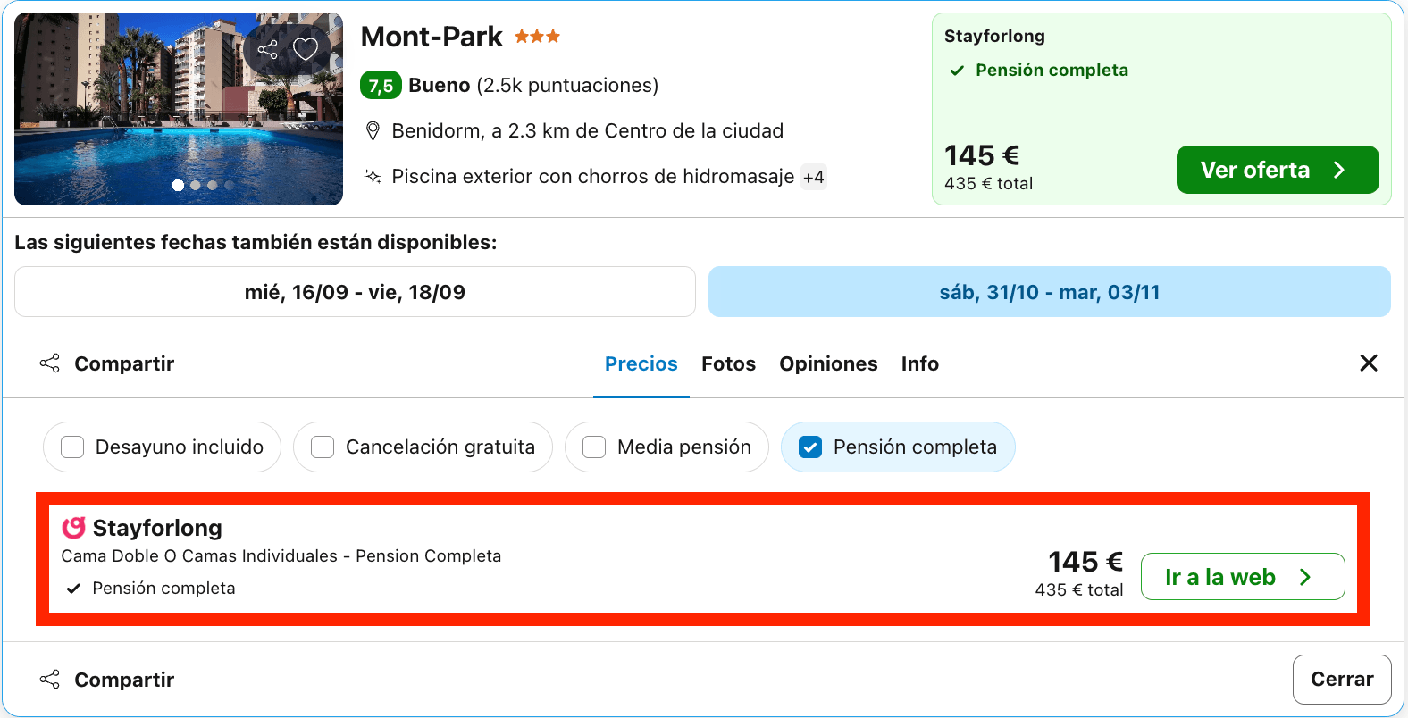 Acogedor hotel en Benidorm con todas las comidas incluidas desde 72€ p.p./noche