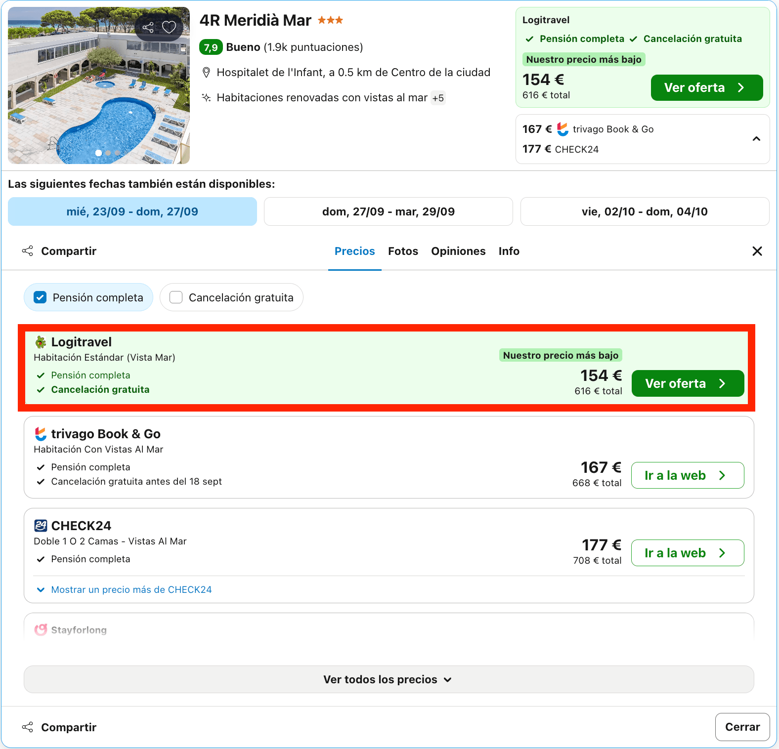 Hotel cerca de la playa en la Costa Dorada con todas las comidas incluidas desde 77€ p.p./noche