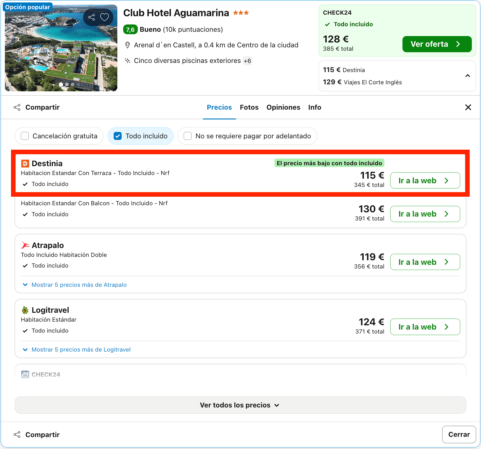 Vuelos a Menorca + 3 noches en resort frente al mar con todo incluido desde 201€ p.p.