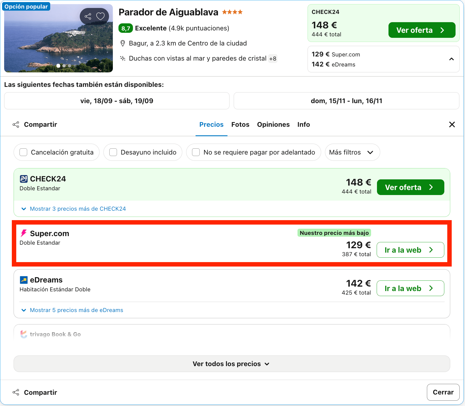 Encantador Parador sobre un acantilado en la Costa Brava desde 64€ p.p./noche