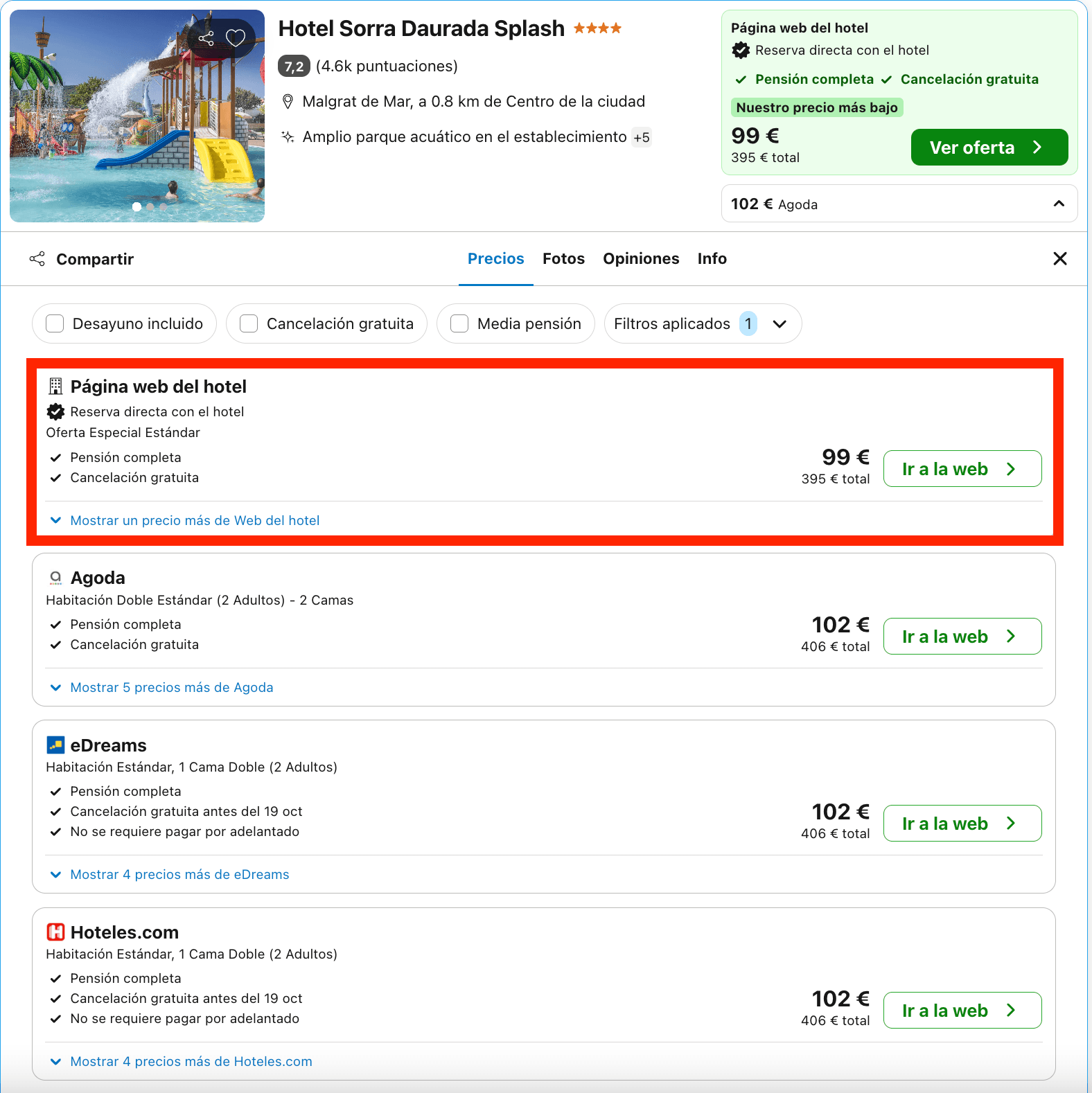 Hotel 4* en la Costa Brava con parque acuático y todas las comidas incluidas desde 49€ p.p./noche
