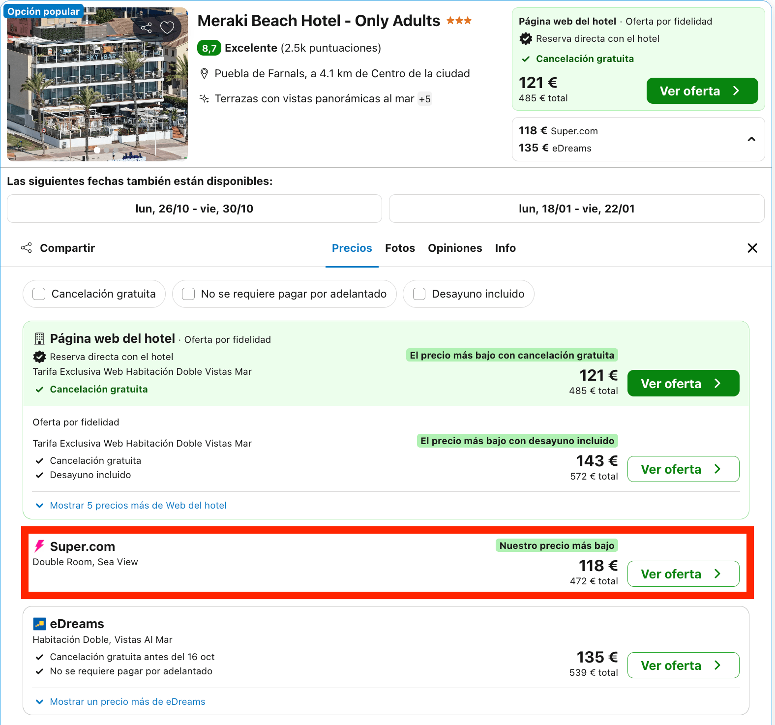 Escapada solo para adultos frente a la playa: hotel increíble desde 59€ p.p./noche
