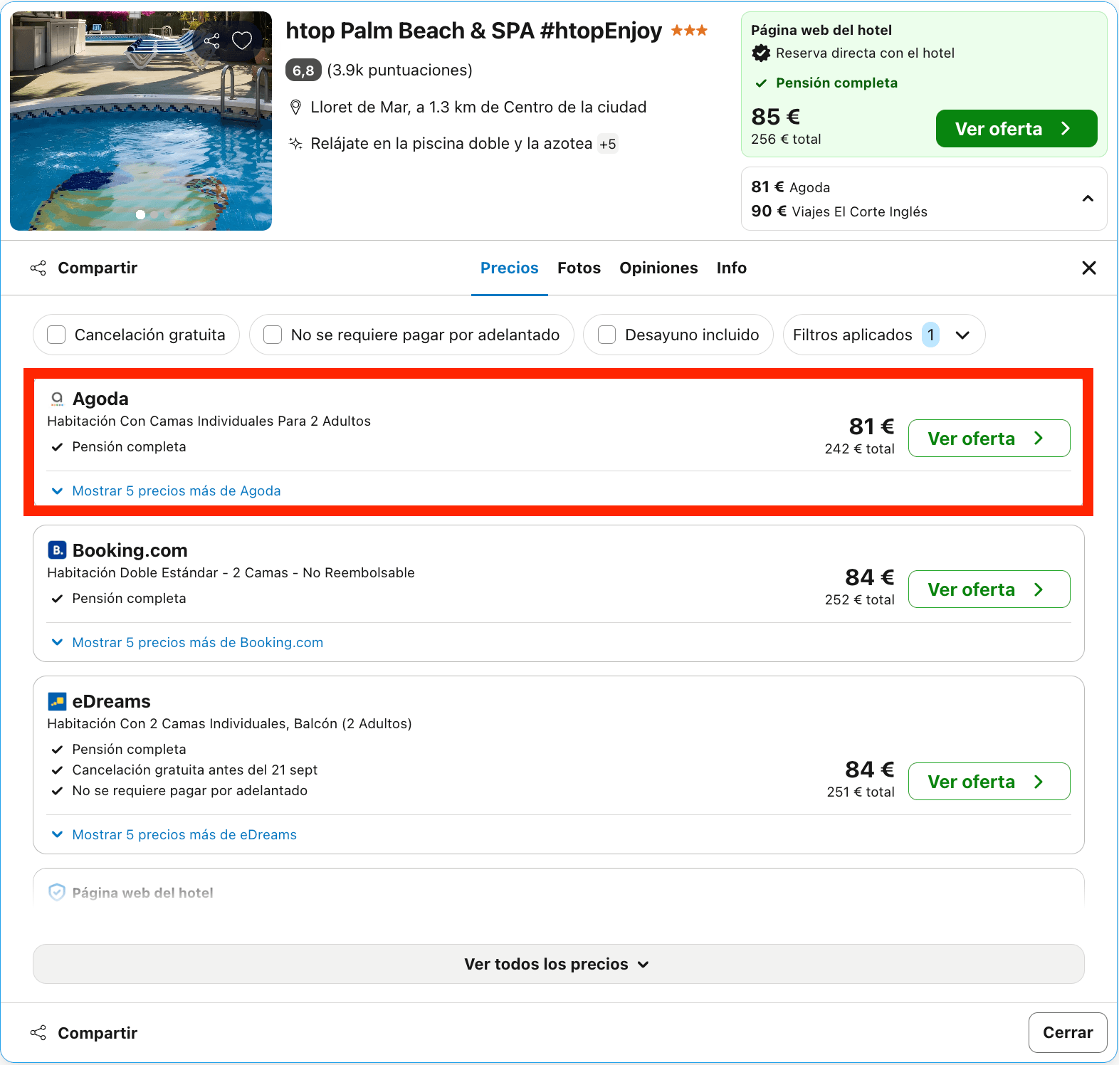 Final de verano en Lloret de Mar: hotel con todas las comidas incluidas desde 40€ p.p./noche