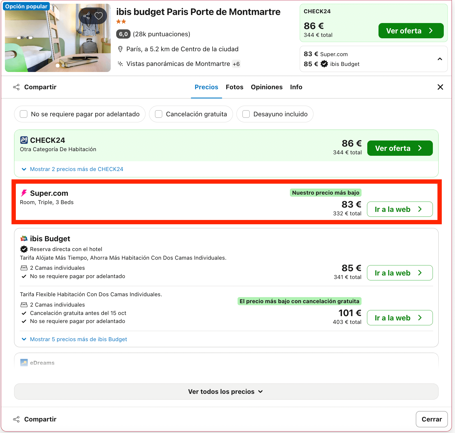 Hotel en París cerca del Sagrado Corazón y el barrio de Montmartre desde 41€ p.p./noche