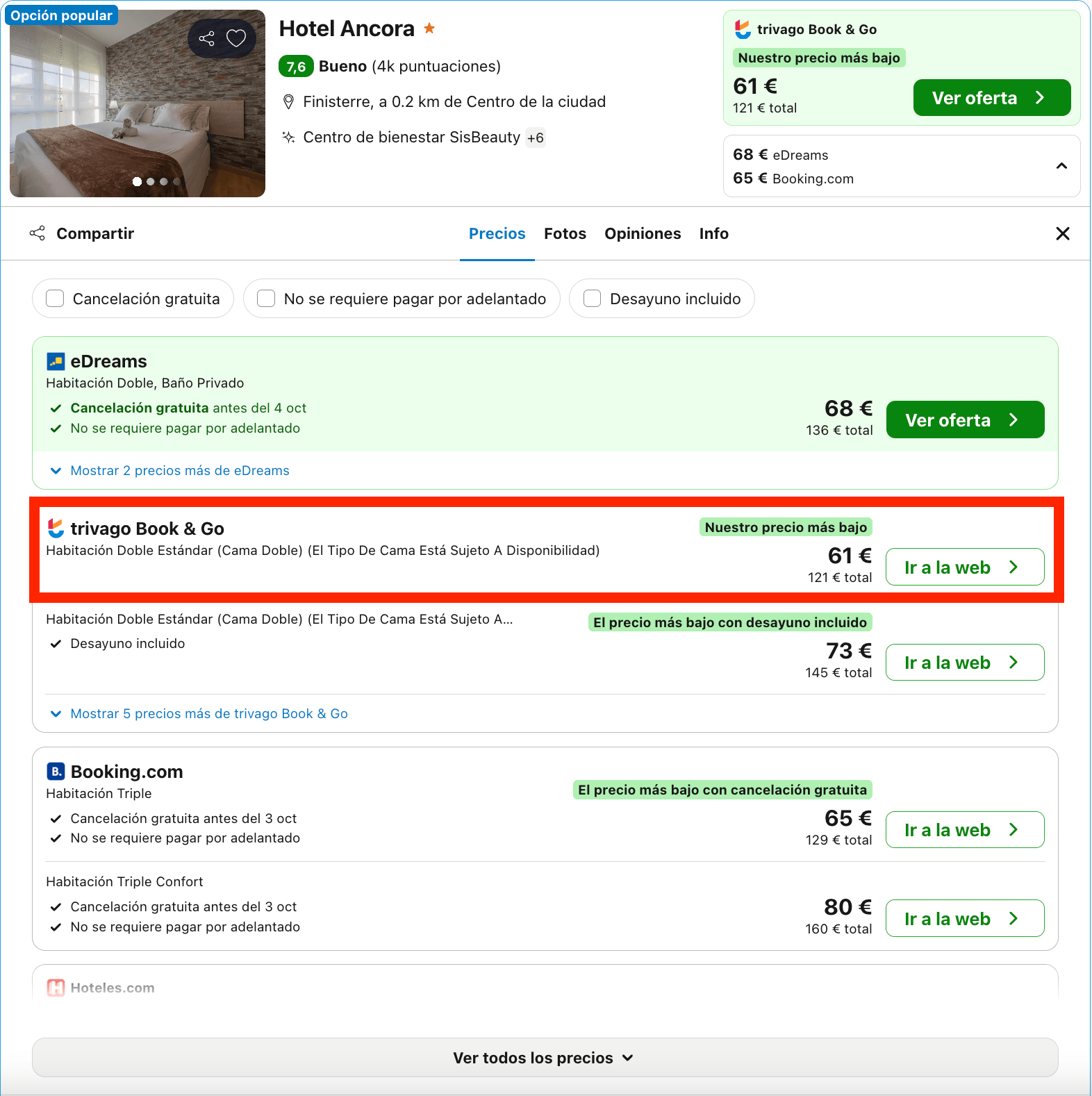 Fin de semana romántico en un hotel junto al faro de Finisterre desde 30€ p.p./noche