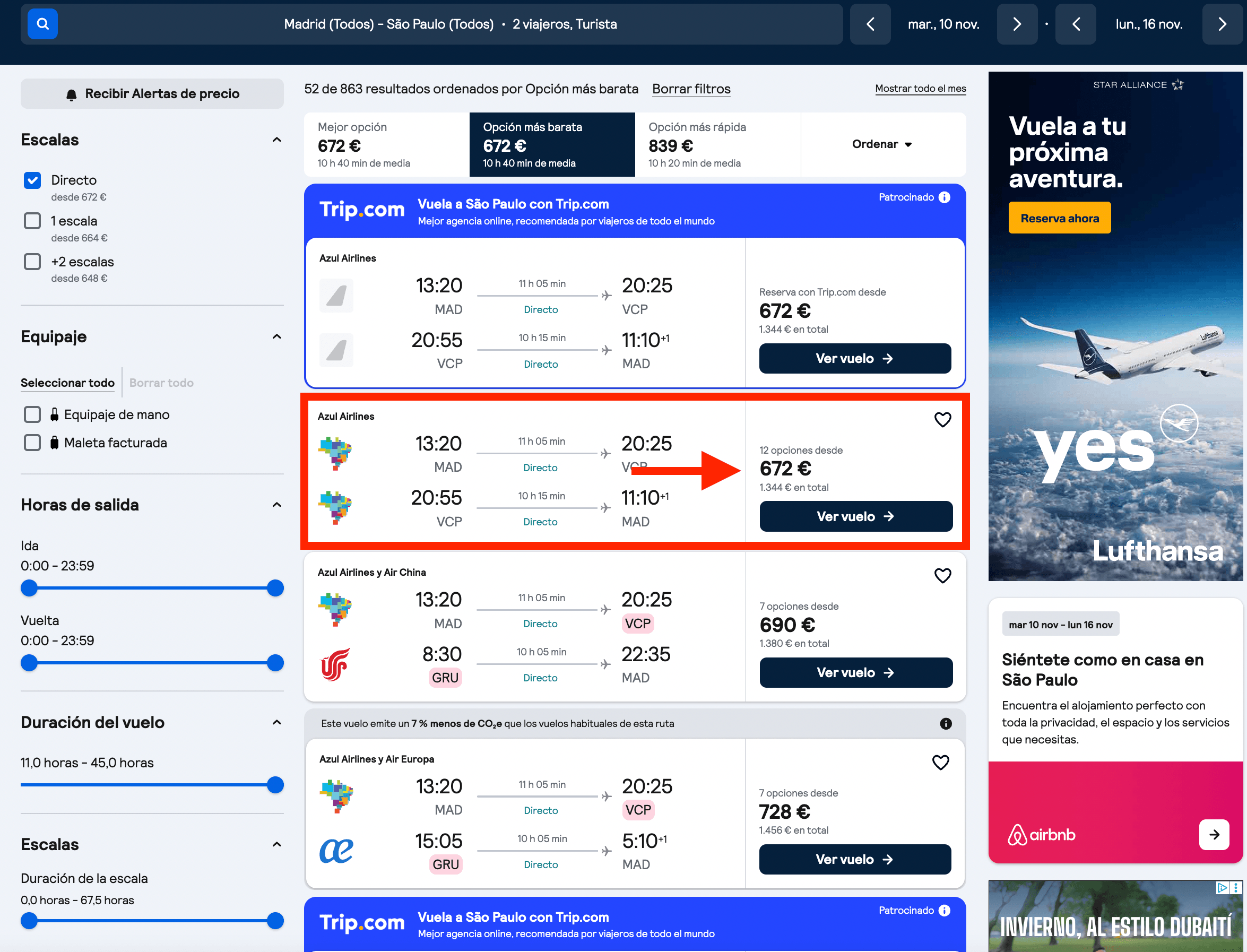 Vuelos directos a São Paulo desde 672€ ida y vuelta