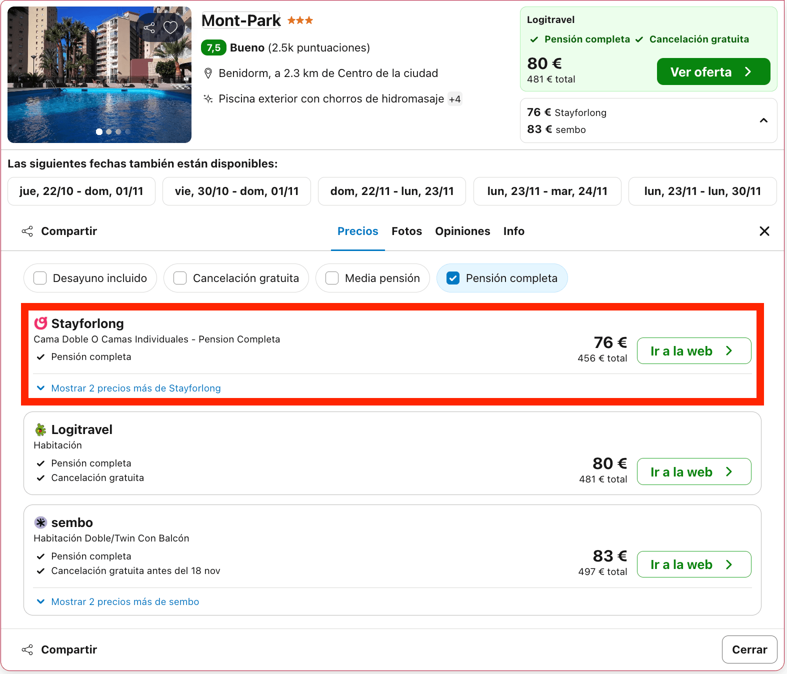 Acogedor hotel en Benidorm con todas las comidas incluidas desde 38€ p.p./noche