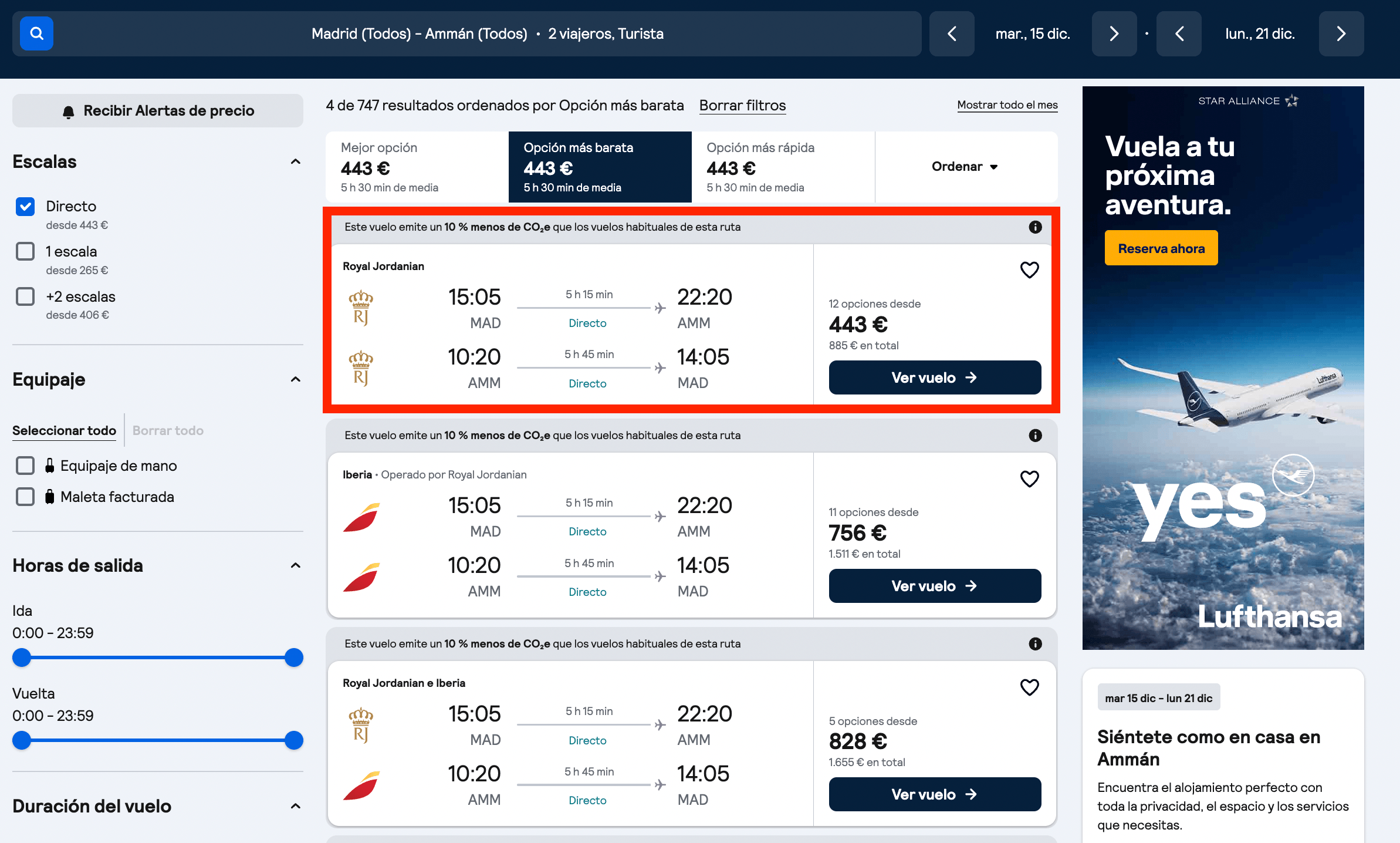 Vuelos directos a Jordania desde 443€ ida y vuelta