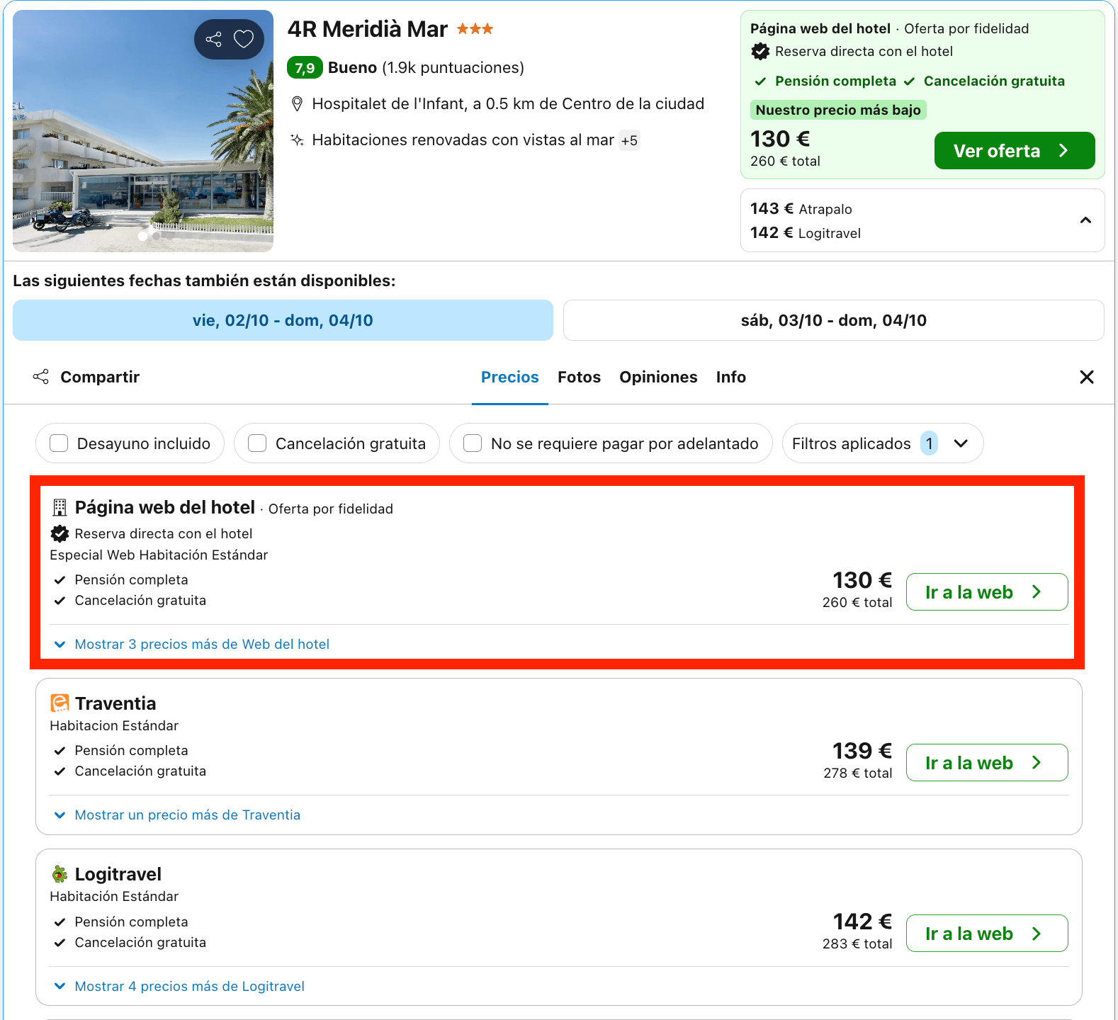 Hotel cerca de la playa en la Costa Dorada con todas las comidas incluidas desde 65€ p.p./noche