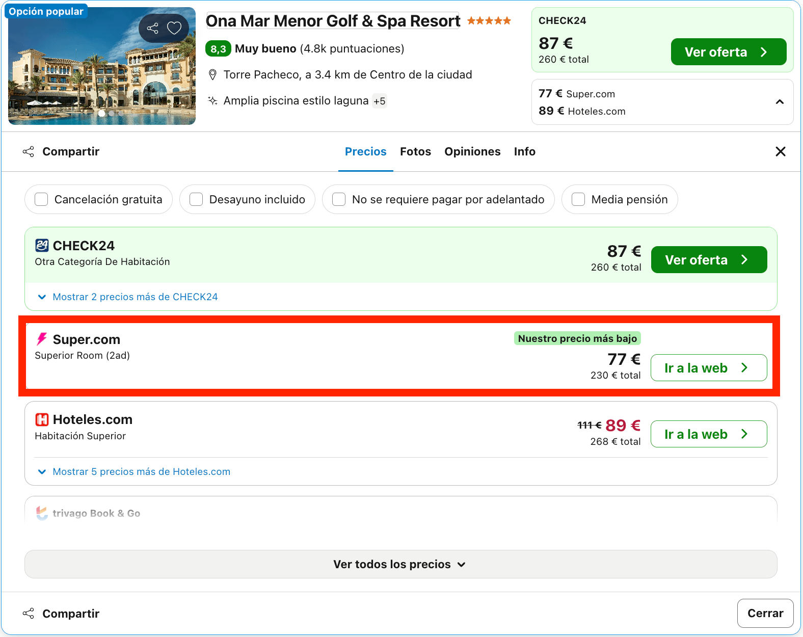 Otoño de lujo en el Mar Menor: resort Golf & Spa 5* desde 38€ p.p./noche