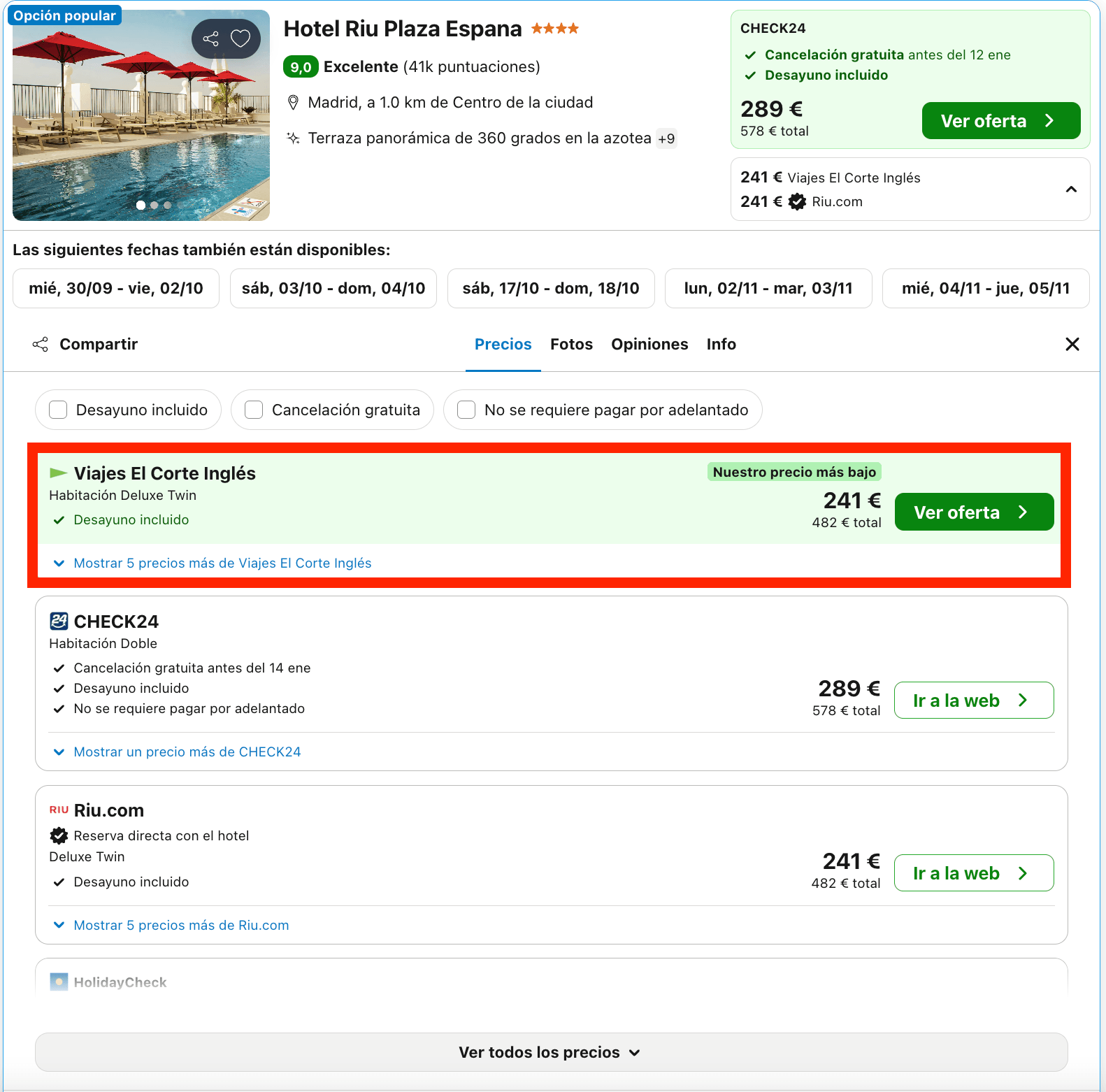 Fin de semana en el emblemático hotel Riu Plaza España 4* con piscina desde 120€ p.p./noche