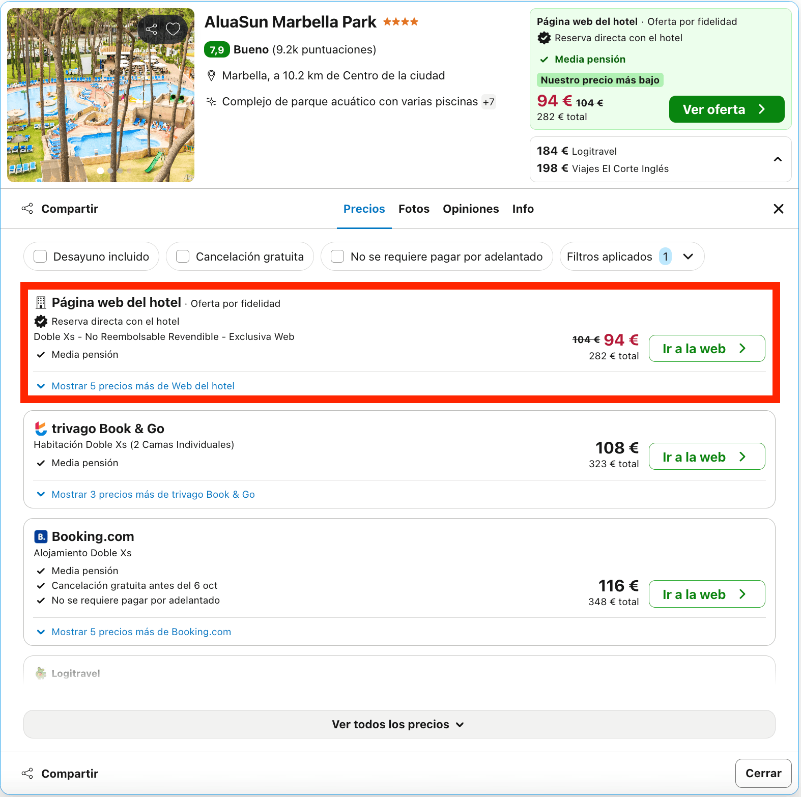 Hotel 4* en Marbella con parque acuático y media pensión desde 47€ p.p./noche