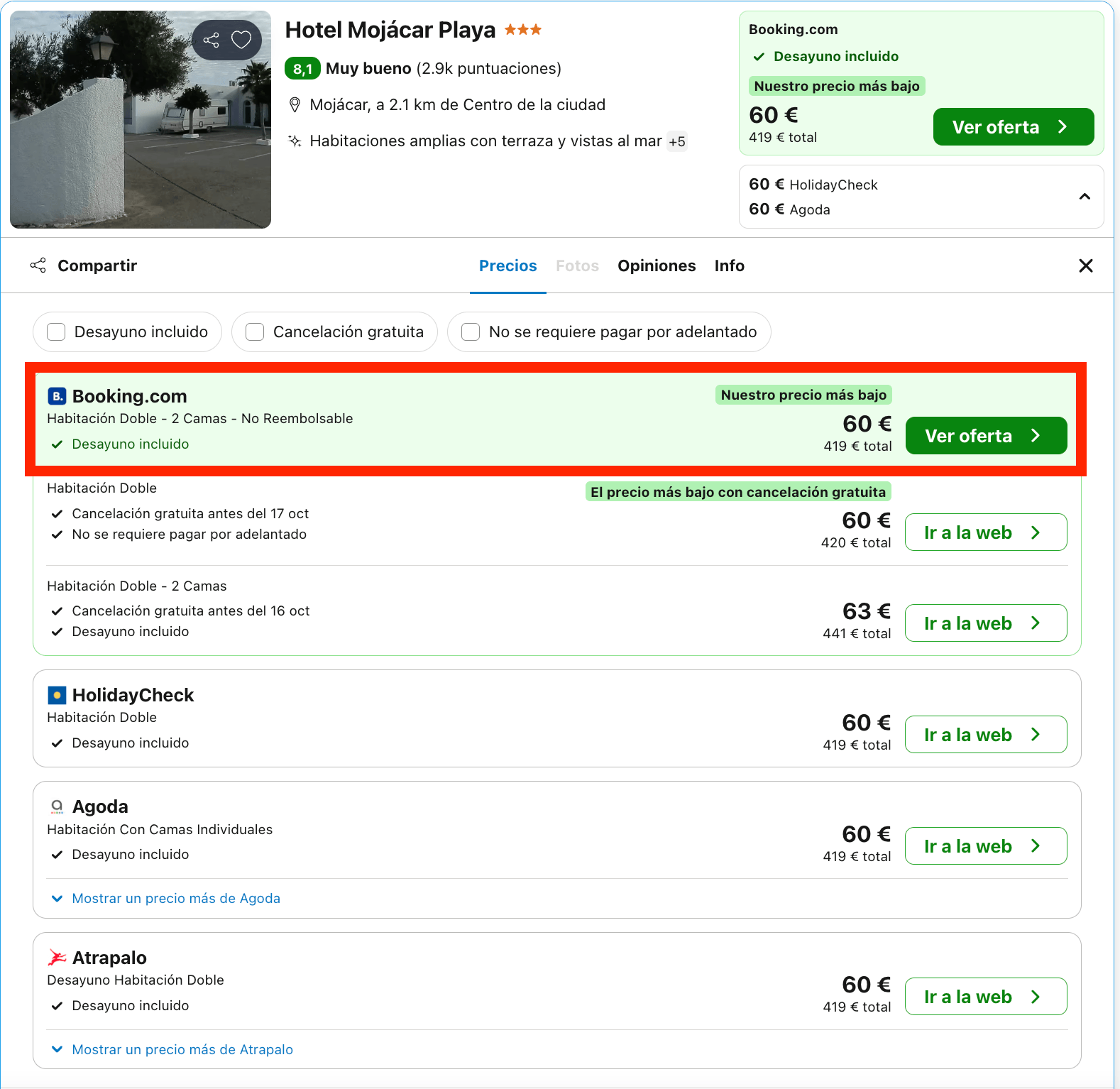 Vacaciones en Mojácar: 7 noches en un hotel frente al mar con desayuno incluido desde 209€ p.p.