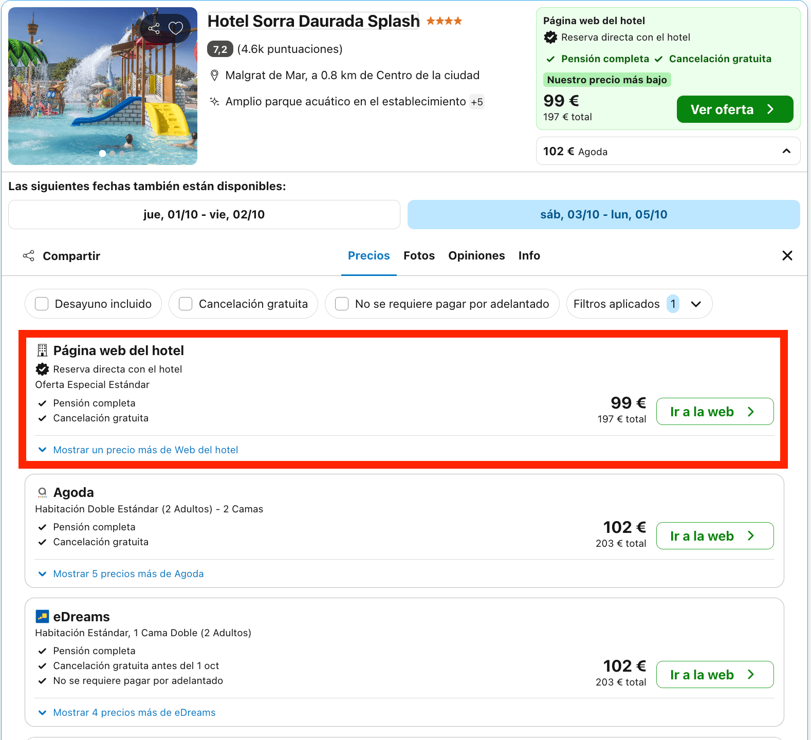 Hotel 4* en la Costa Brava con parque acuático y todas las comidas incluidas desde 49€ p.p./noche