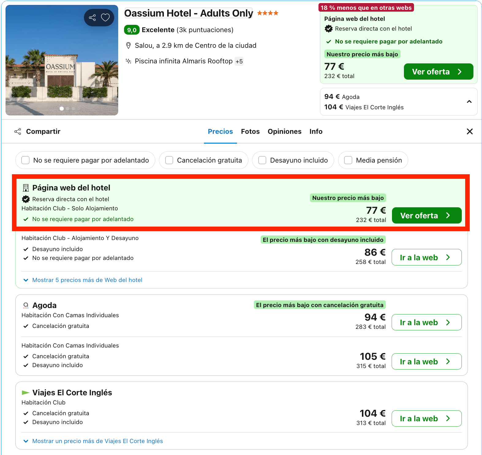 Escapada solo para adultos frente a la playa: impresionante hotel 4* en Salou desde 38€ p.p./noche