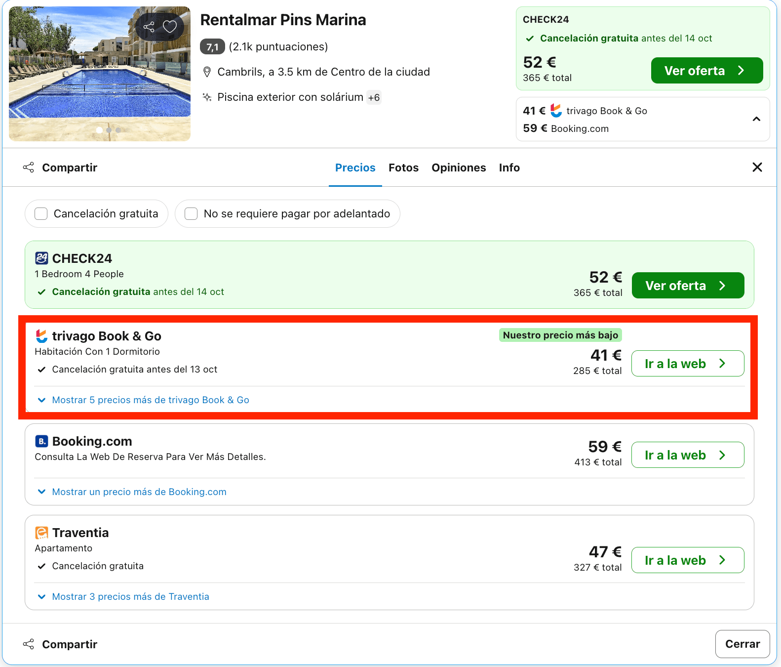 Vacaciones en Cambrils: 7 noches en un aparthotel para 4 personas desde 71€ p.p.