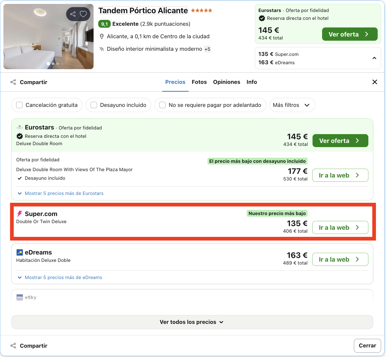Escapada de lujo en Alicante: hotel Eurostars 5* desde 67€ p.p./noche
