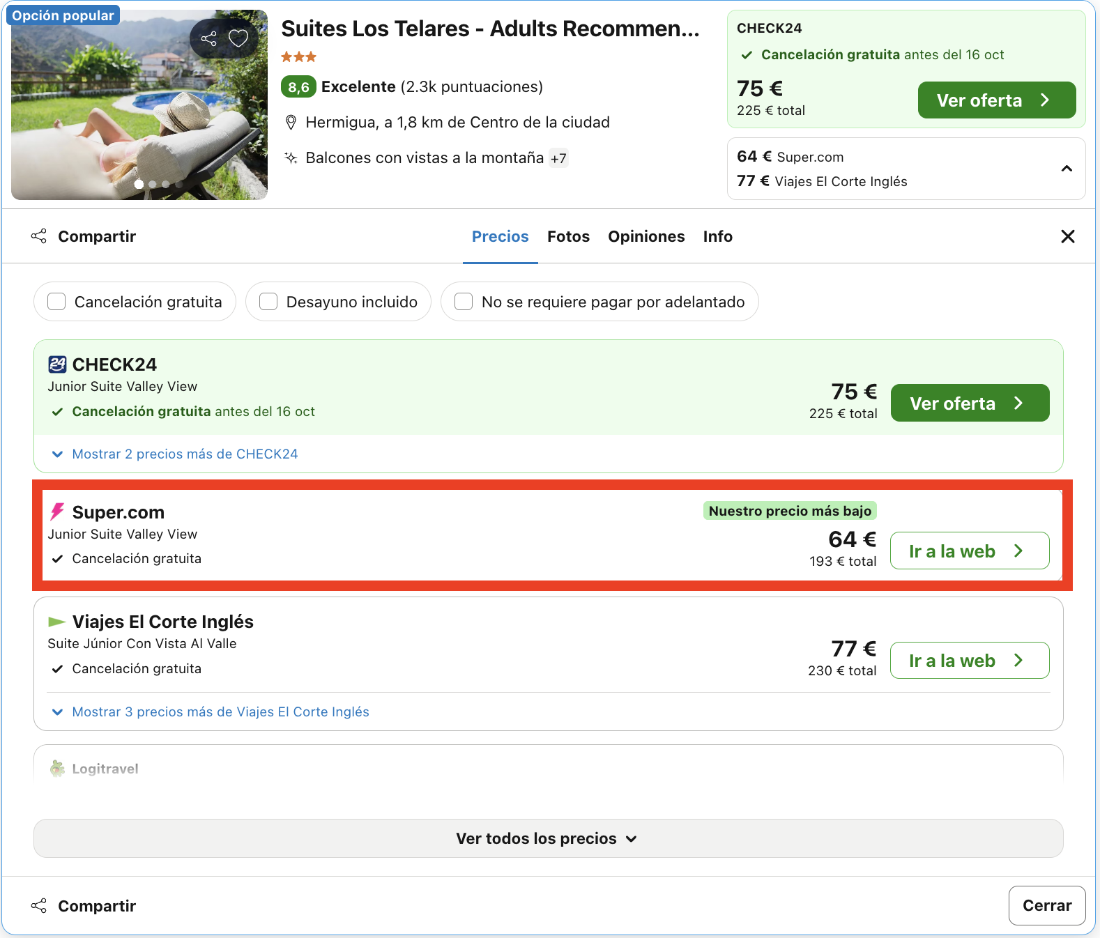 Finde en un impresionante aparthotel solo para adultos en La Gomera desde 32€ p.p./noche