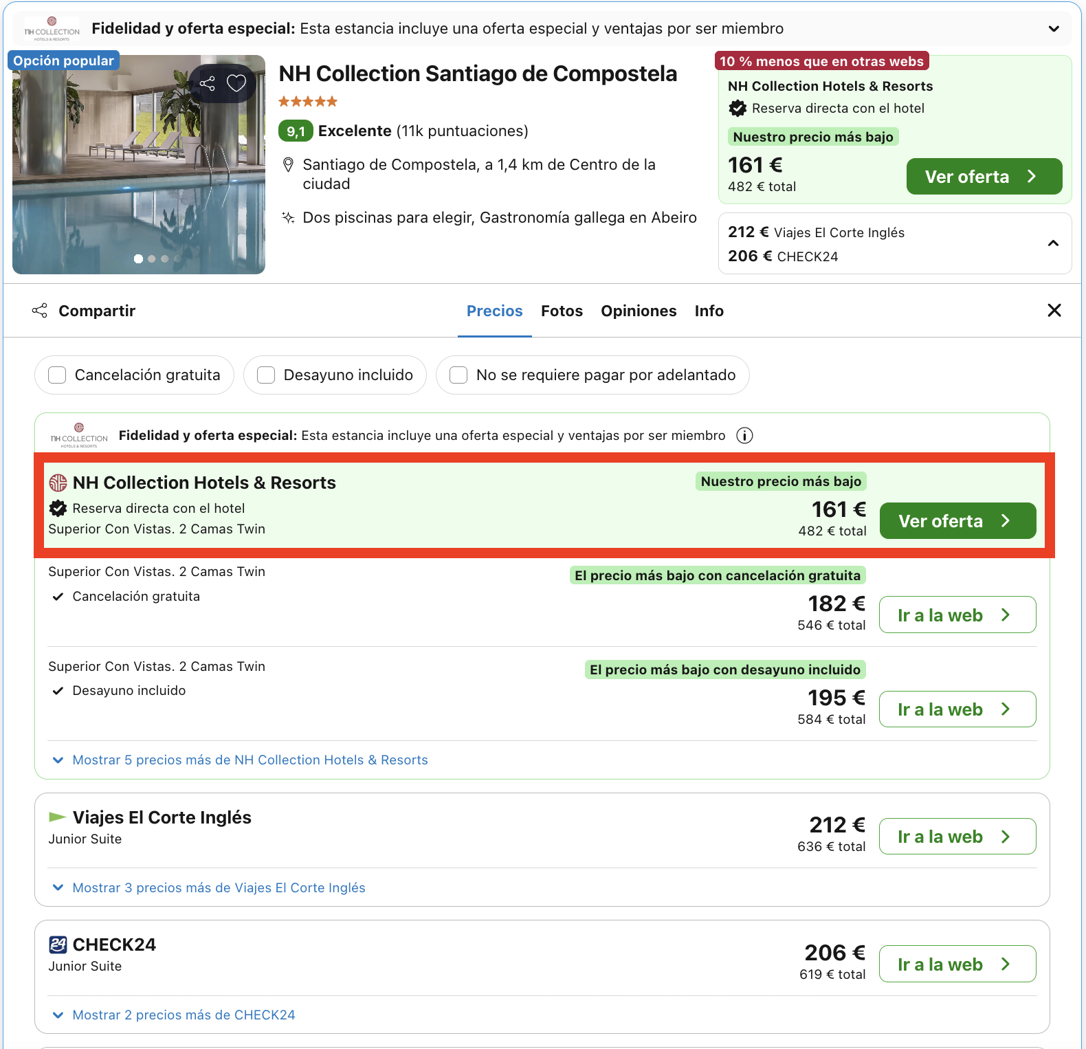 Escapada de lujo: hotel NH Collection 5* en Santiago de Compostela desde 80€ p.p./noche
