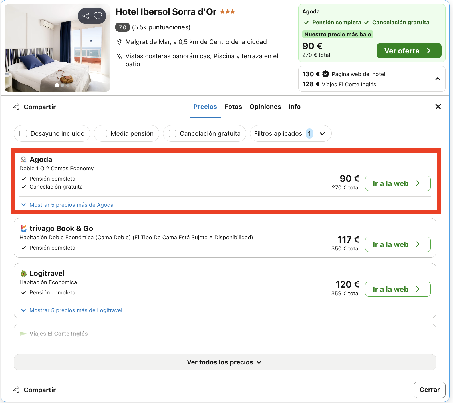 Hotel frente al mar con todas las comidas incluidas desde 45€ p.p./noche