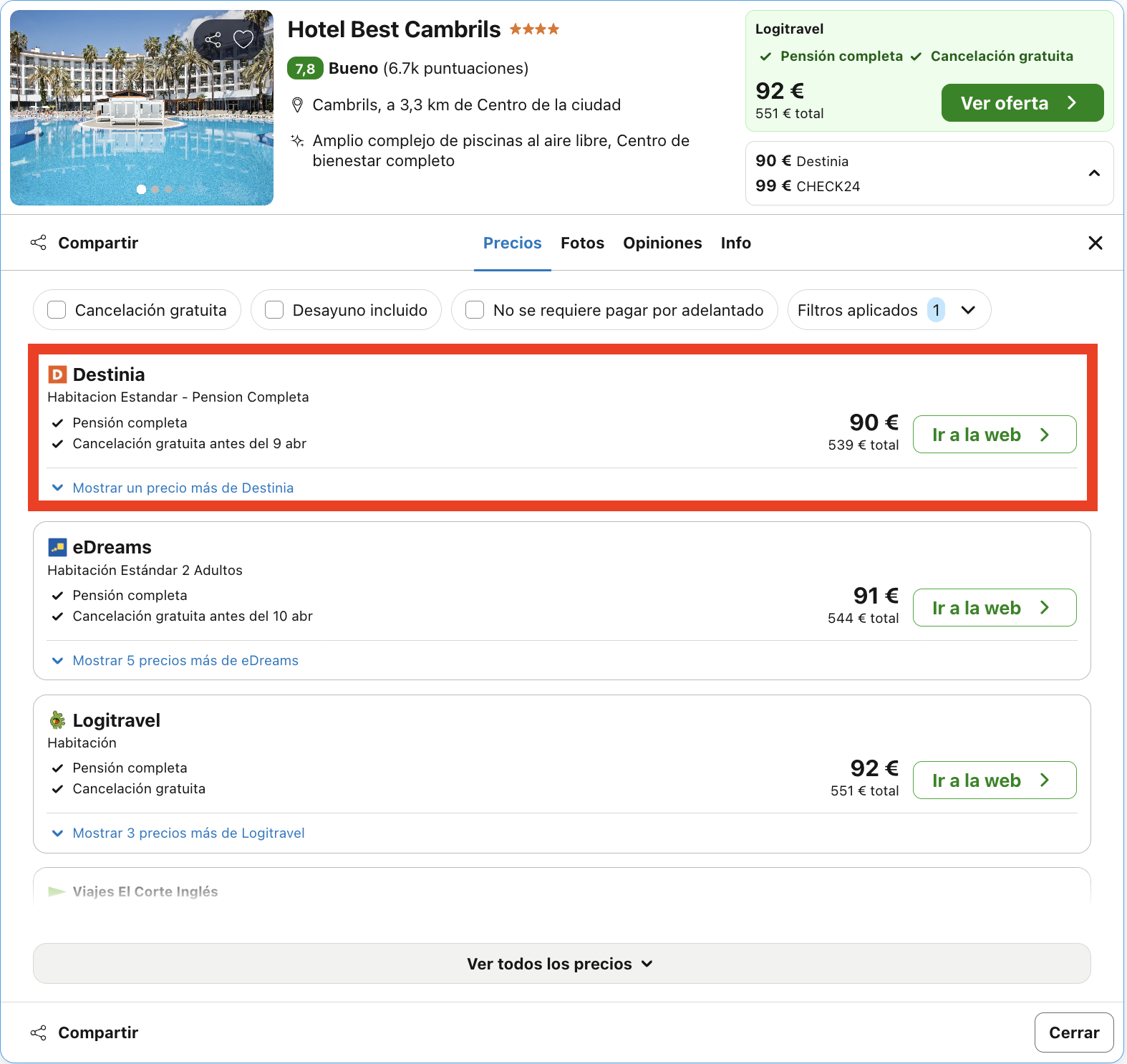 Hotel 4* en Cambrils con un equipo de animación muy divertido desde 45€ p.p./noche