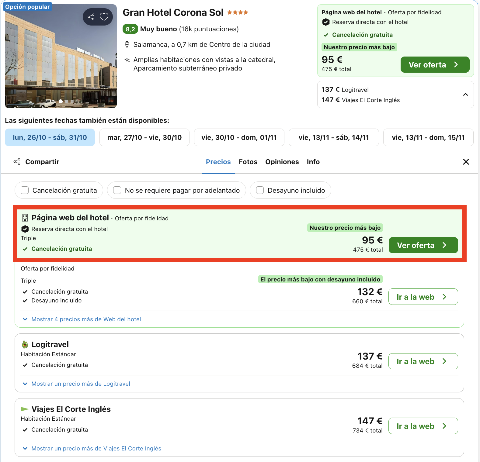 Escapada de última hora: hotel 4* en el centro histórico de Salamanca desde 47€ p.p./noche