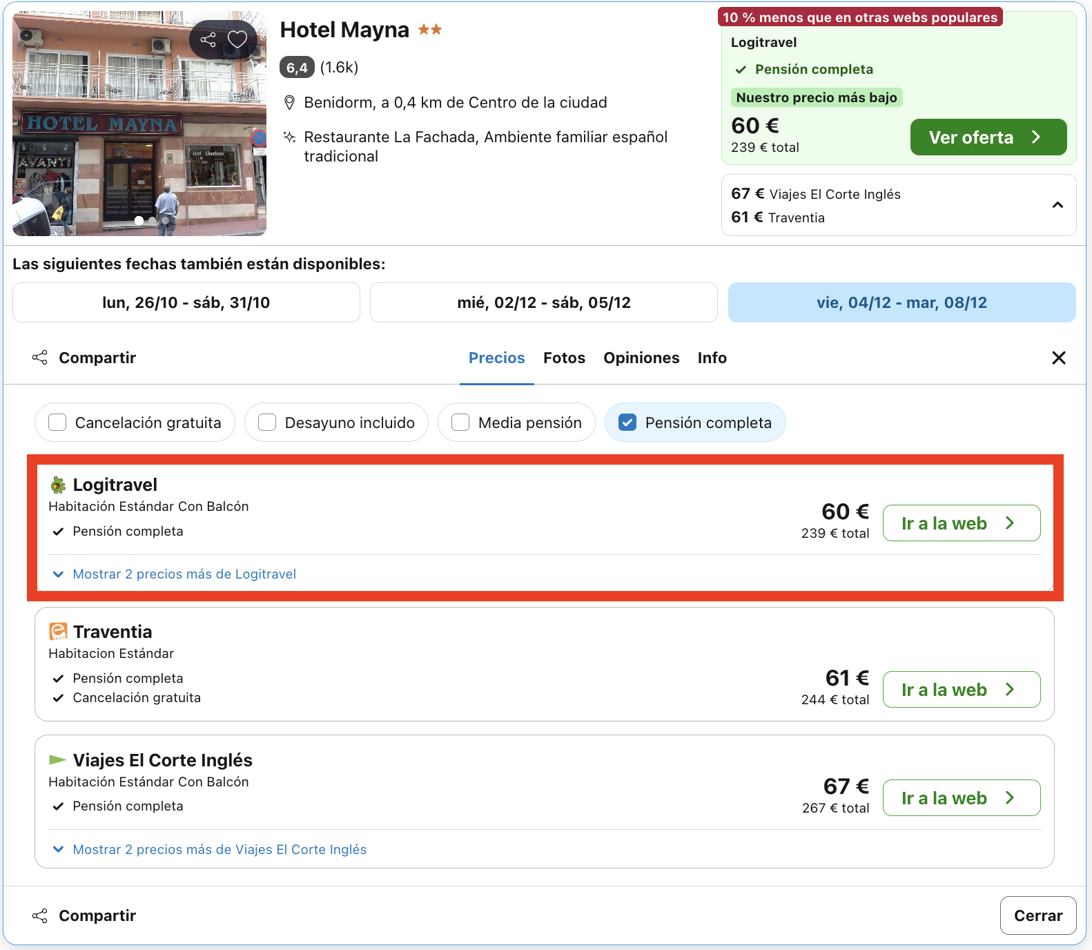 Acogedor hotel en el centro de Benidorm con todas las comidas incluidas desde 30€ p.p./noche