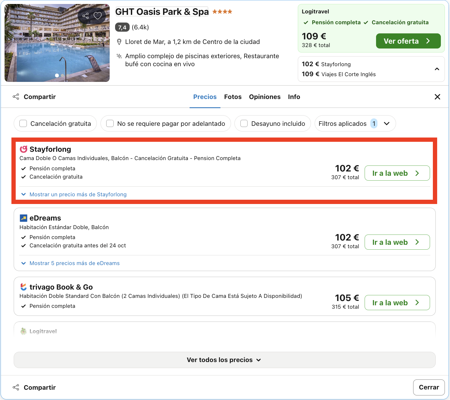 Hotel 4* en Lloret de Mar con spa y todas las comidas incluidas desde 51€ p.p./noche