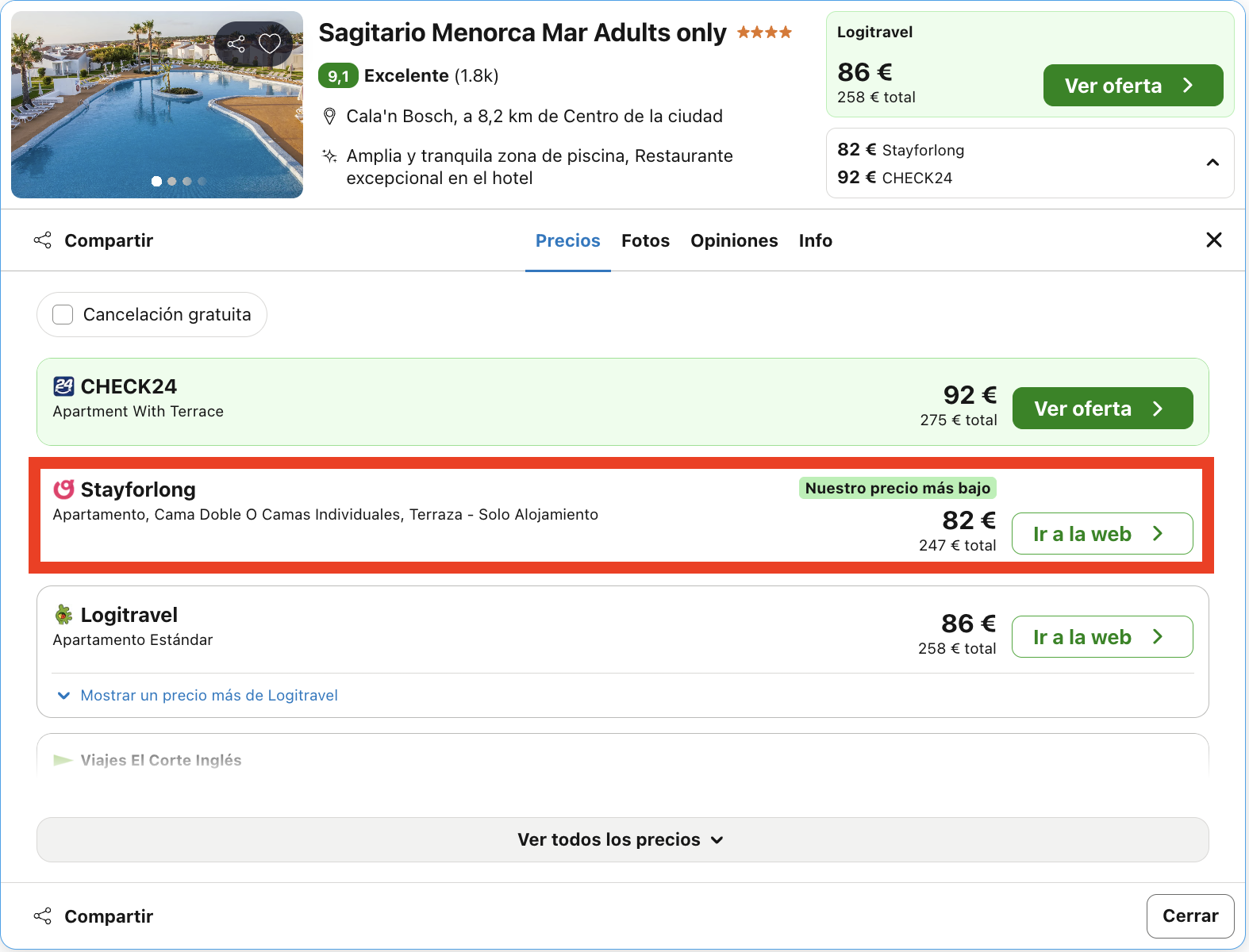 Menorca: hotel 4* frente al mar con solárium y ambiente exclusivo desde 41€ p.p./noche