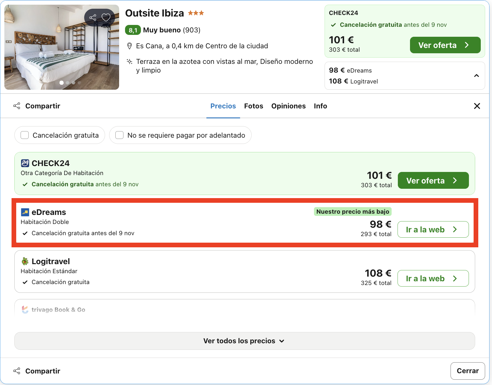 Ibiza: vuelos de ida y vuelta + 3 noches en un hotel frente al mar desde 172€ p.p.