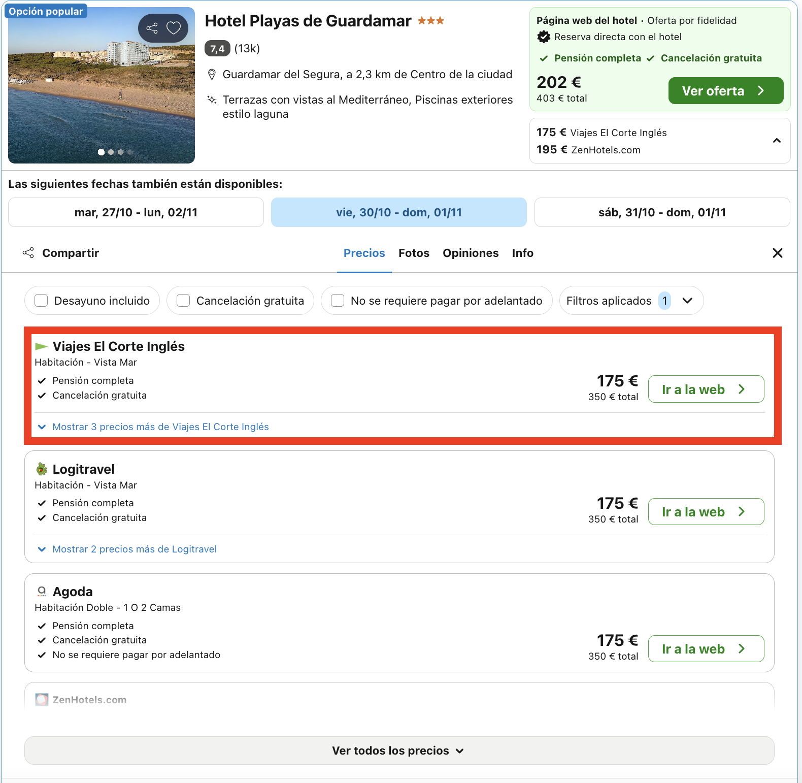 Guardamar del Segura: hotel en la playa con todas las comidas incluidas desde 87€ p.p./noche