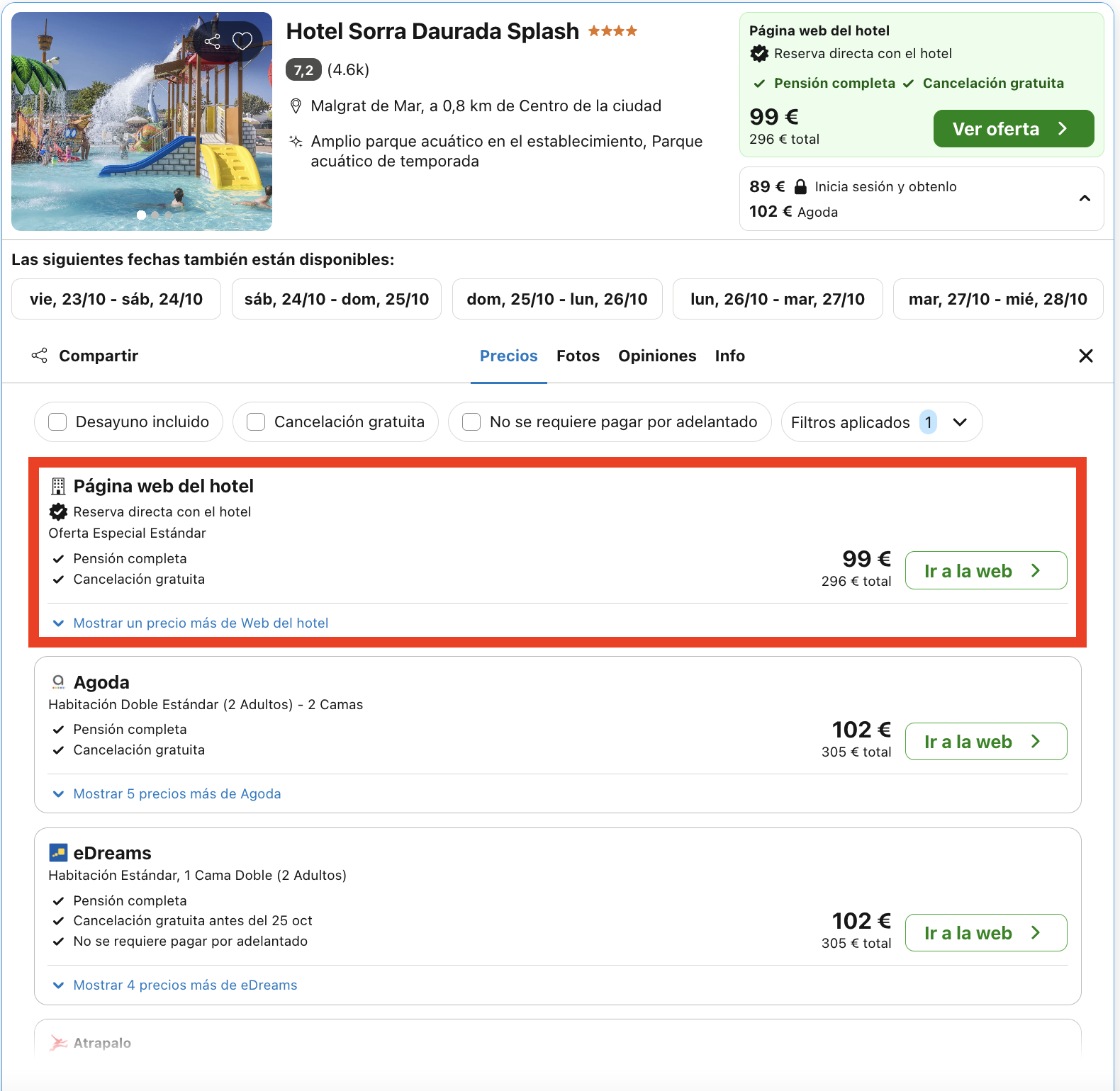 Hotel 4* en la Costa Dorada con parque acuático y todas las comidas incluidas desde 49€ p.p./noche