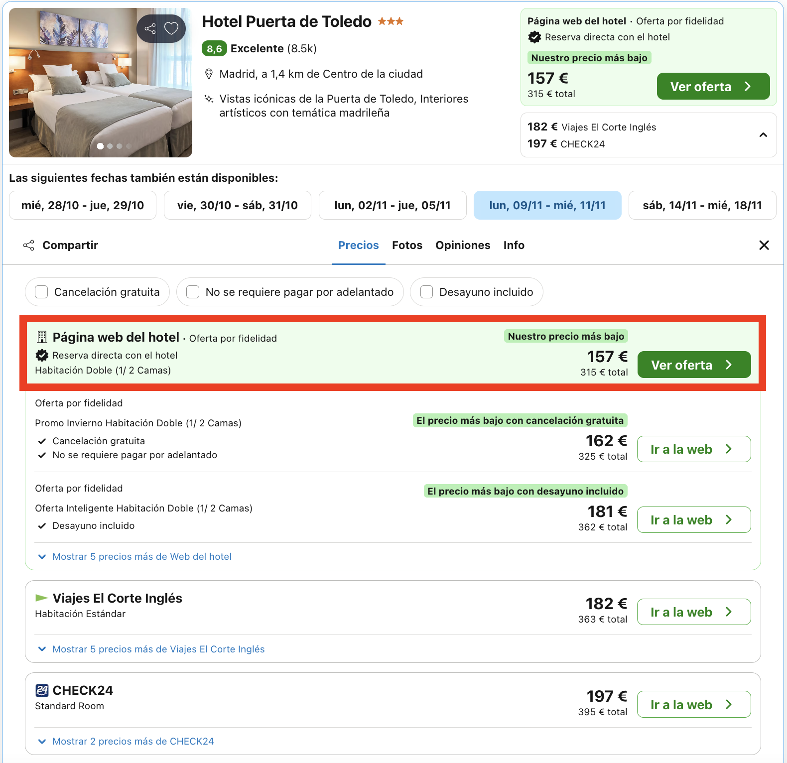 Última hora: hotel en Madrid con vistas increíbles de la Puerta de Toledo desde 78€ p.p./noche