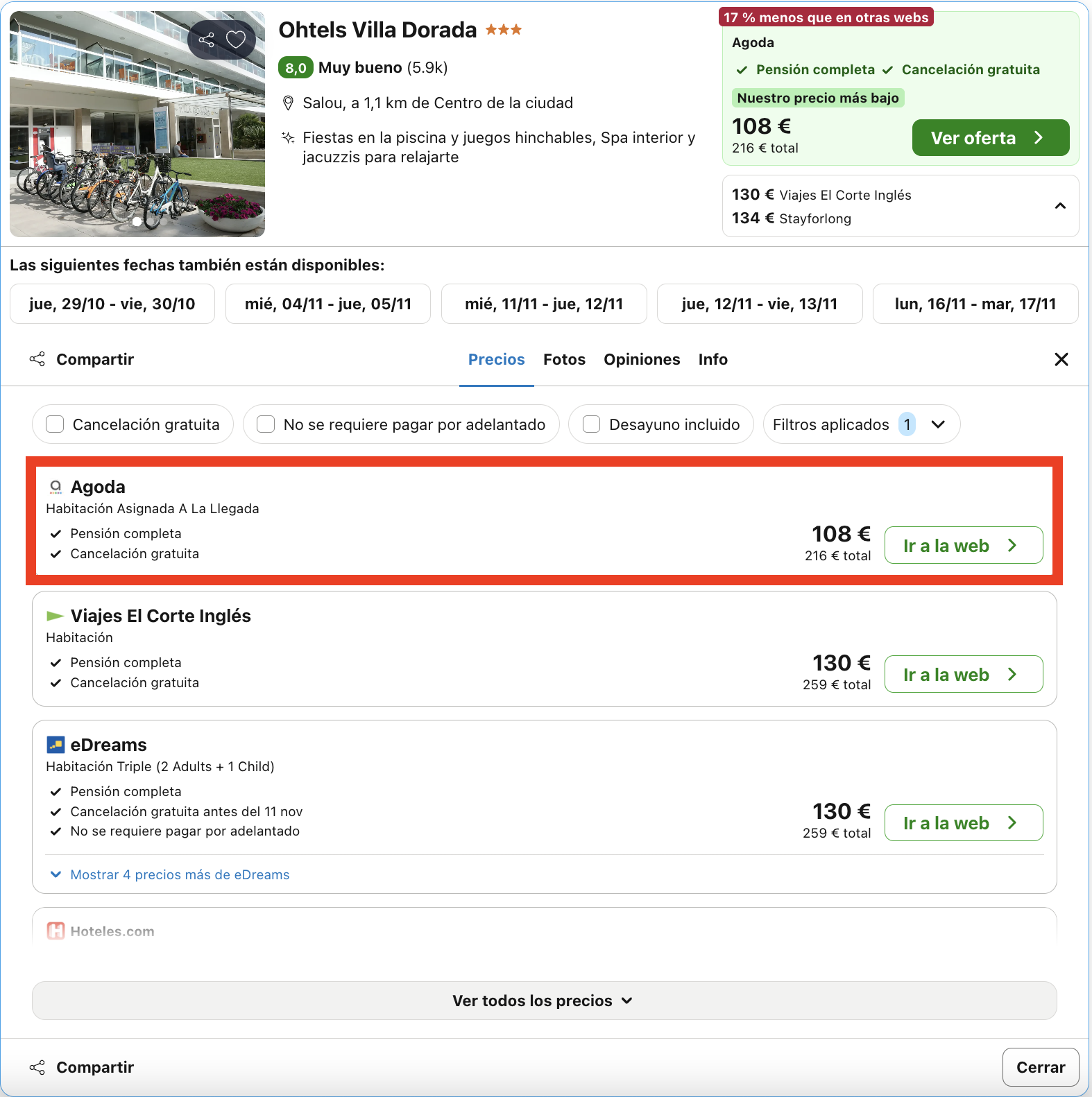 Fin de semana en Salou: hotel con vistas al mar y todas las comidas incluidas desde 54€ p.p./noche