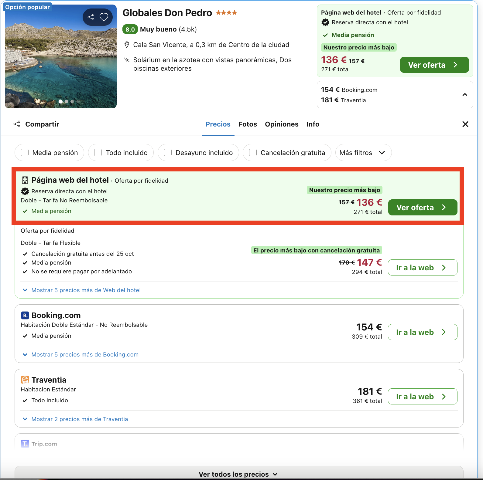 Última hora: hotel 4* entre dos preciosas calas de aguas cristalinas con media pensión desde 68€ p.p./noche