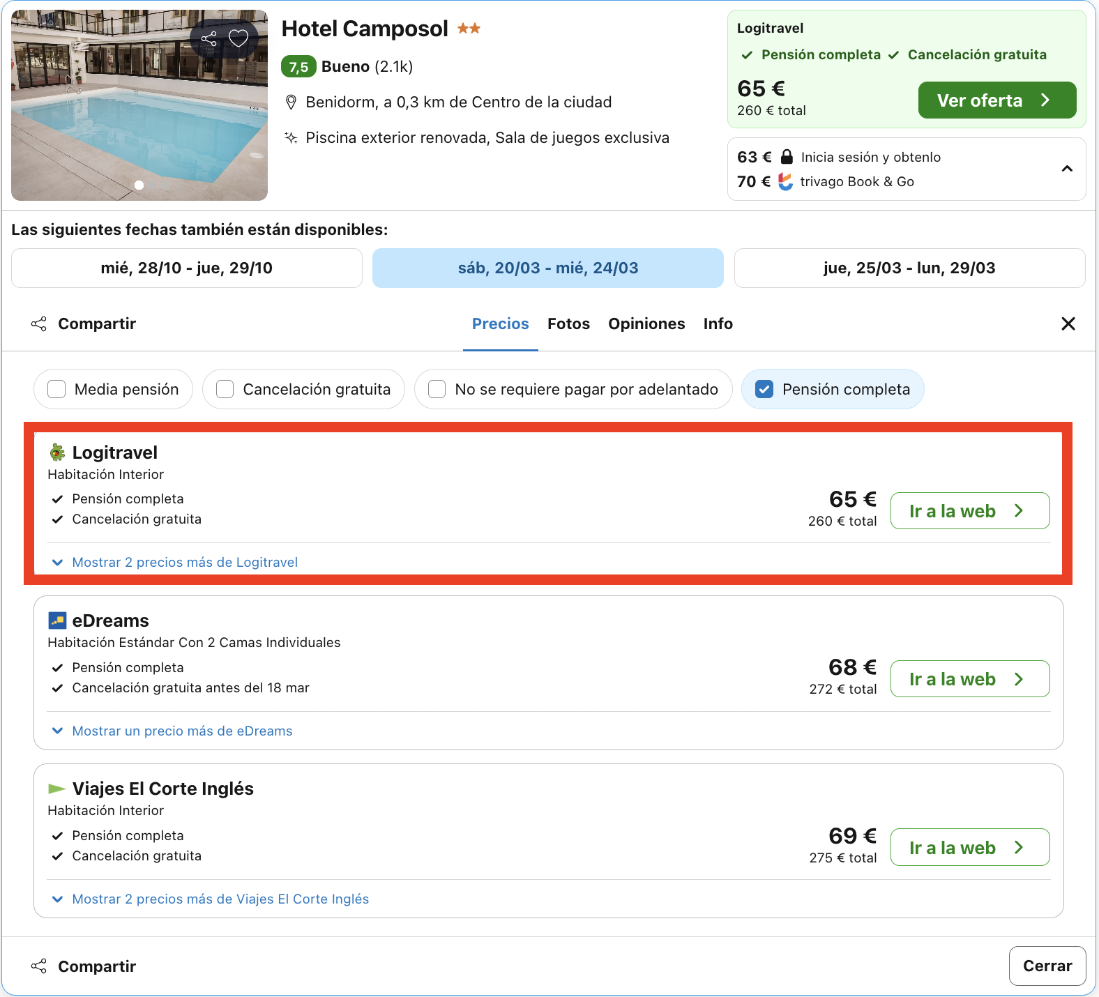 Últimos días de verano en Benidorm: acogedor hotel cerca de la playa con todas las comidas incluidas desde 31€ p.p./noche